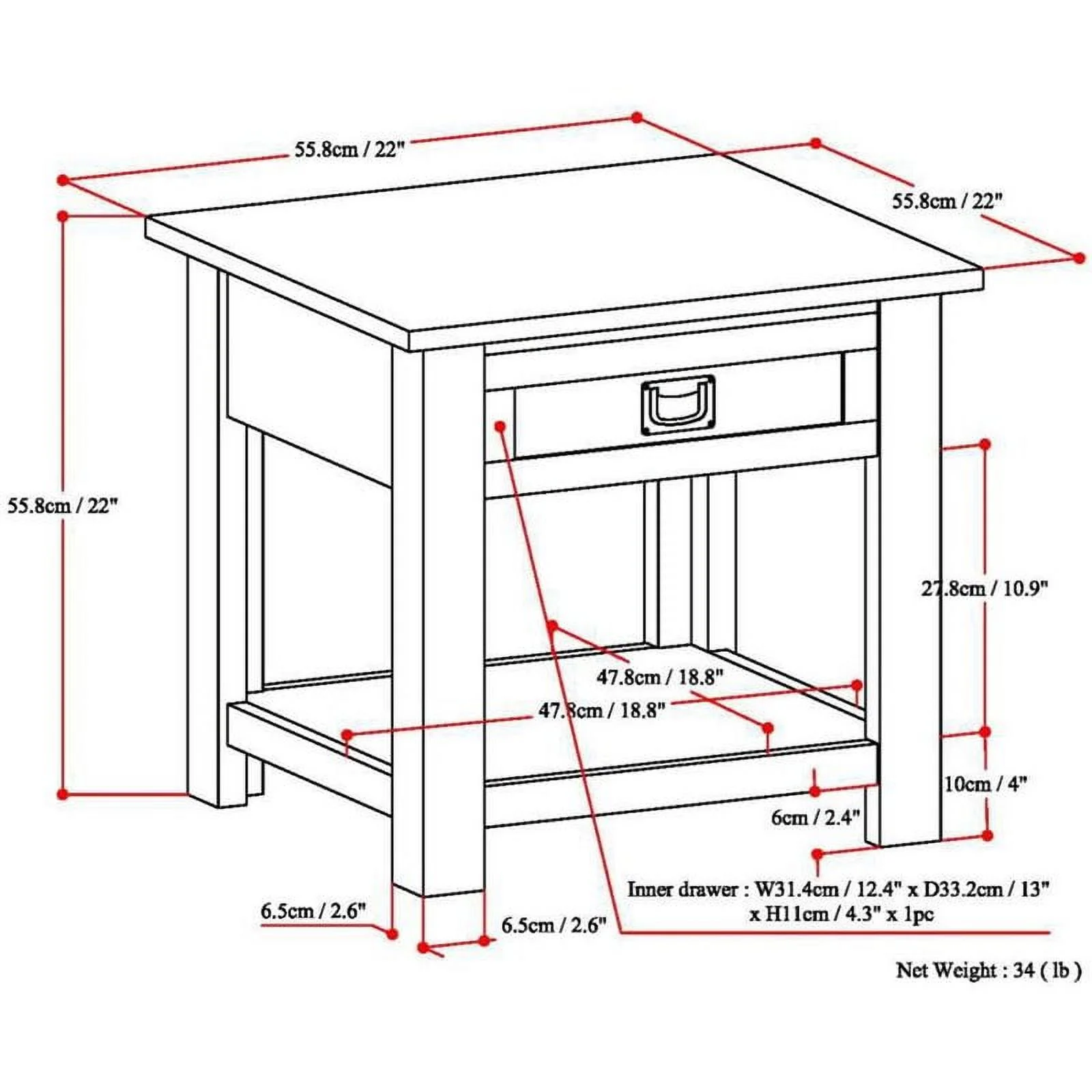 Home Square 2 Piece Wood End Table Set in Distressed Charcoal Brown