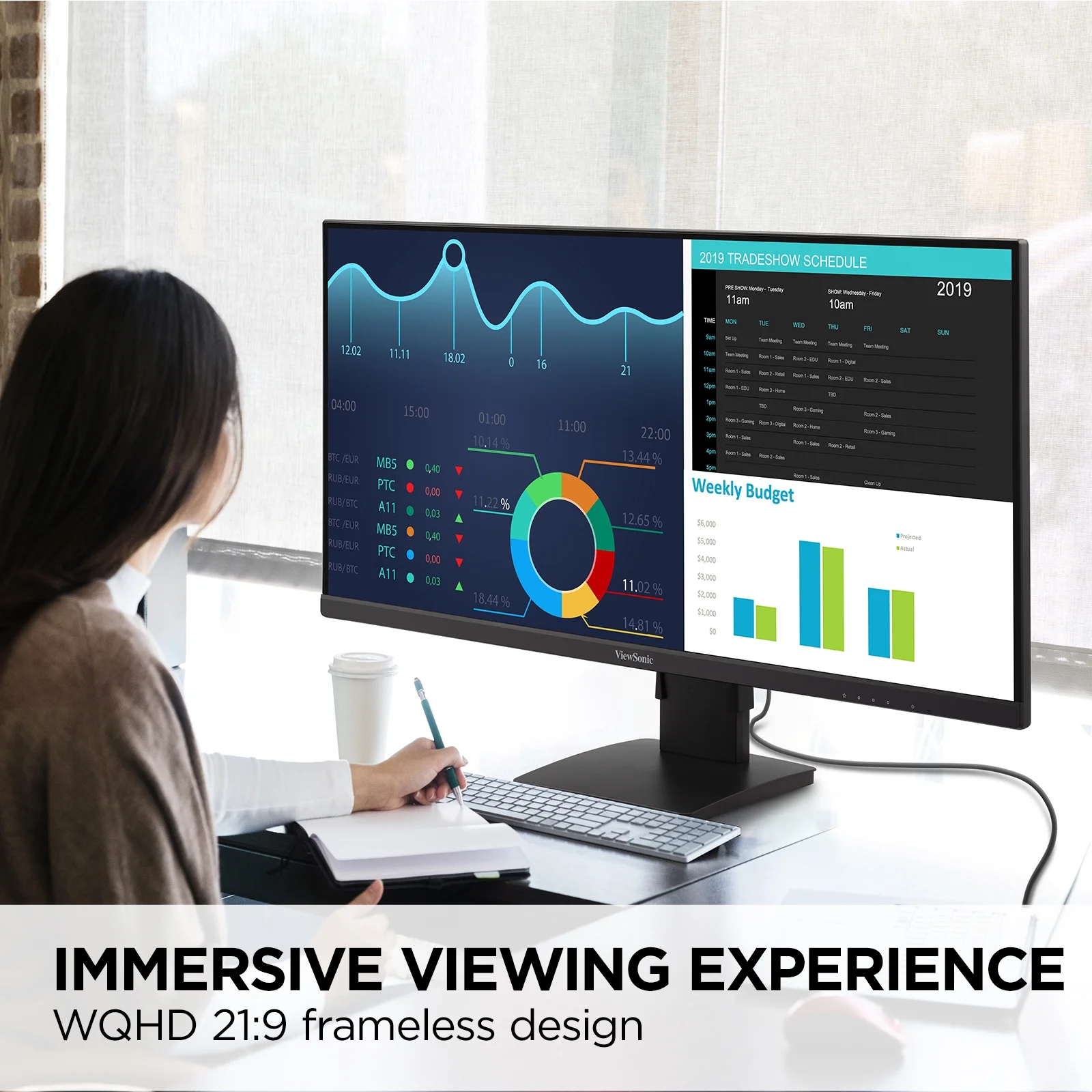 ViewSonic VA3456-MHDJ 34 Inch 21:9 UltraWide WQHD 1440p IPS Monitor with Ultra-Thin Bezels, Ergonomics Design, HDMI, and DisplayPort Inputs for Home and Office