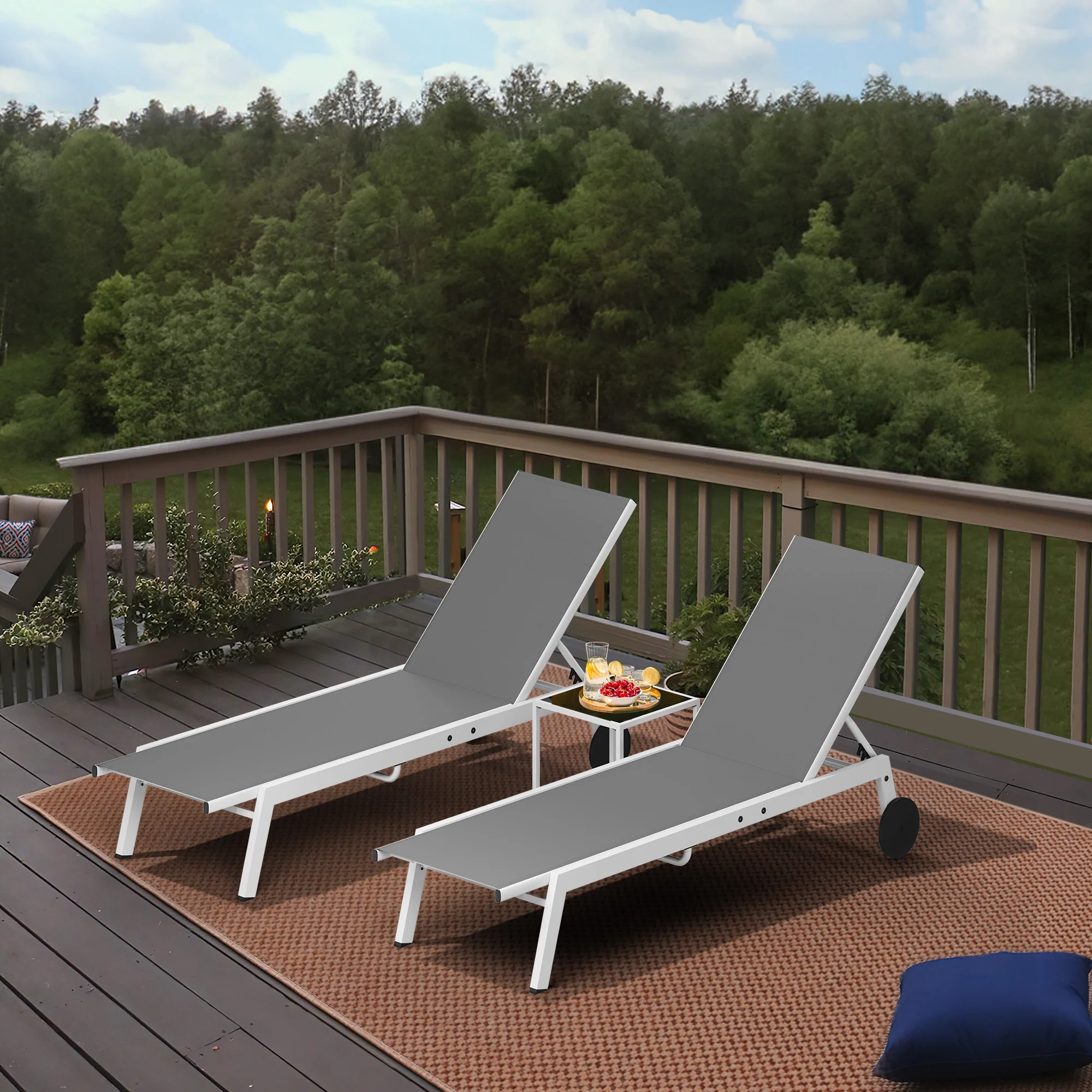 Dextrus Outdoor Chaise Lounge Chairs Set with Side Table, Adjustable Backrest Poolside Loungers with Aluminum Frame