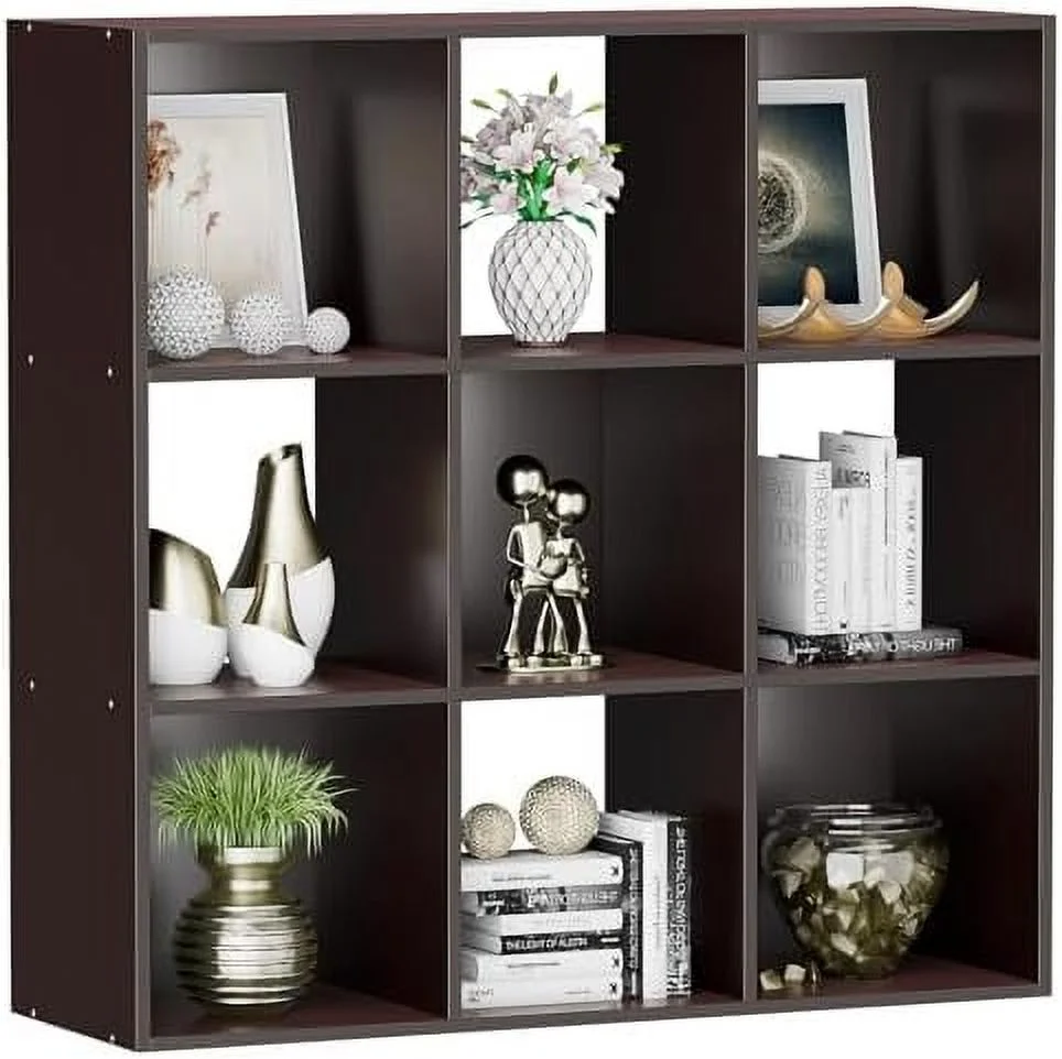 9 Cubes   Organizer  3-Tier Wooden Open Bookshelf Cabinets with Removable Back Panels for Home  Bedroom  Living Room(Natural)