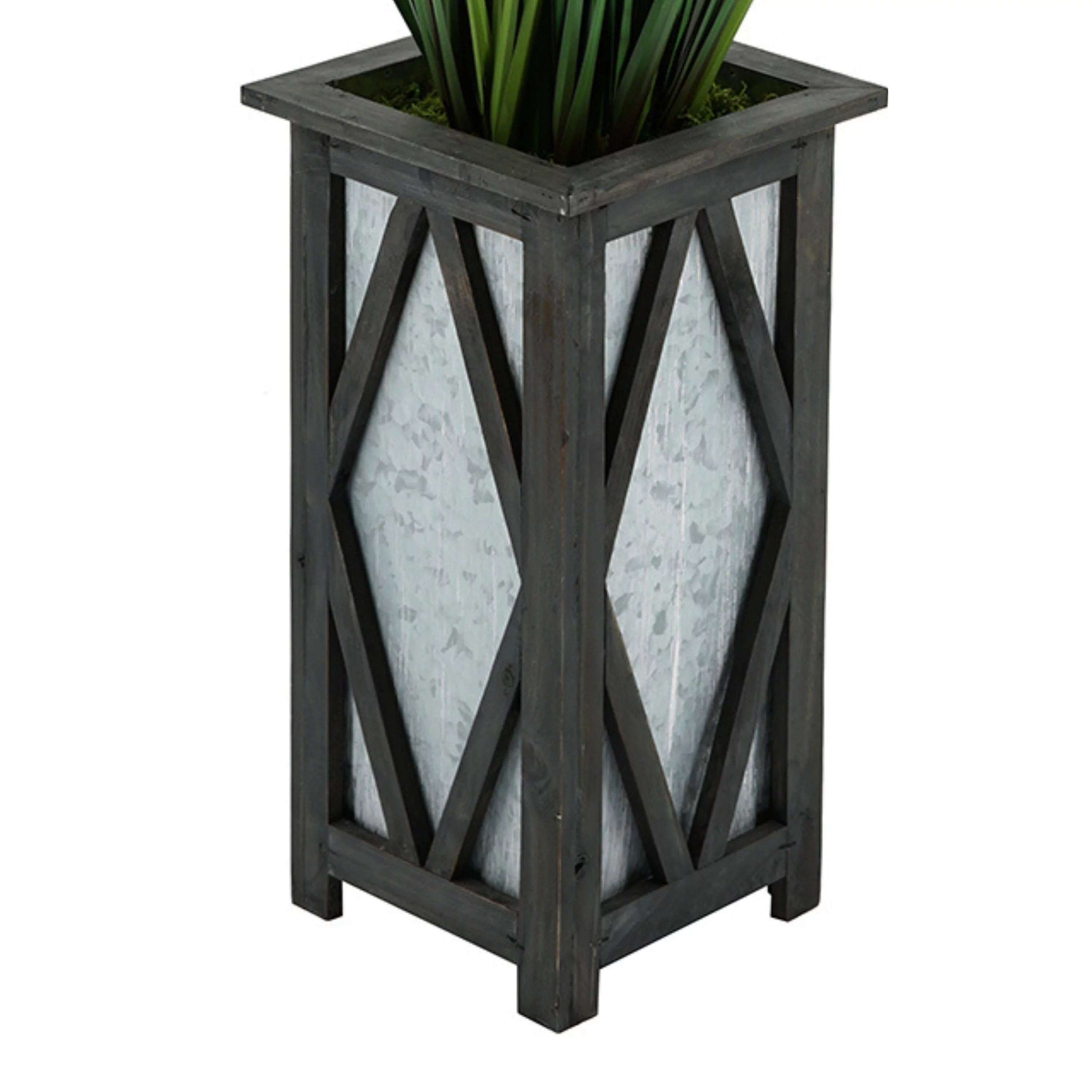 Faux PVC Grass in Tall Wood/ Metal Planter Black Diamond