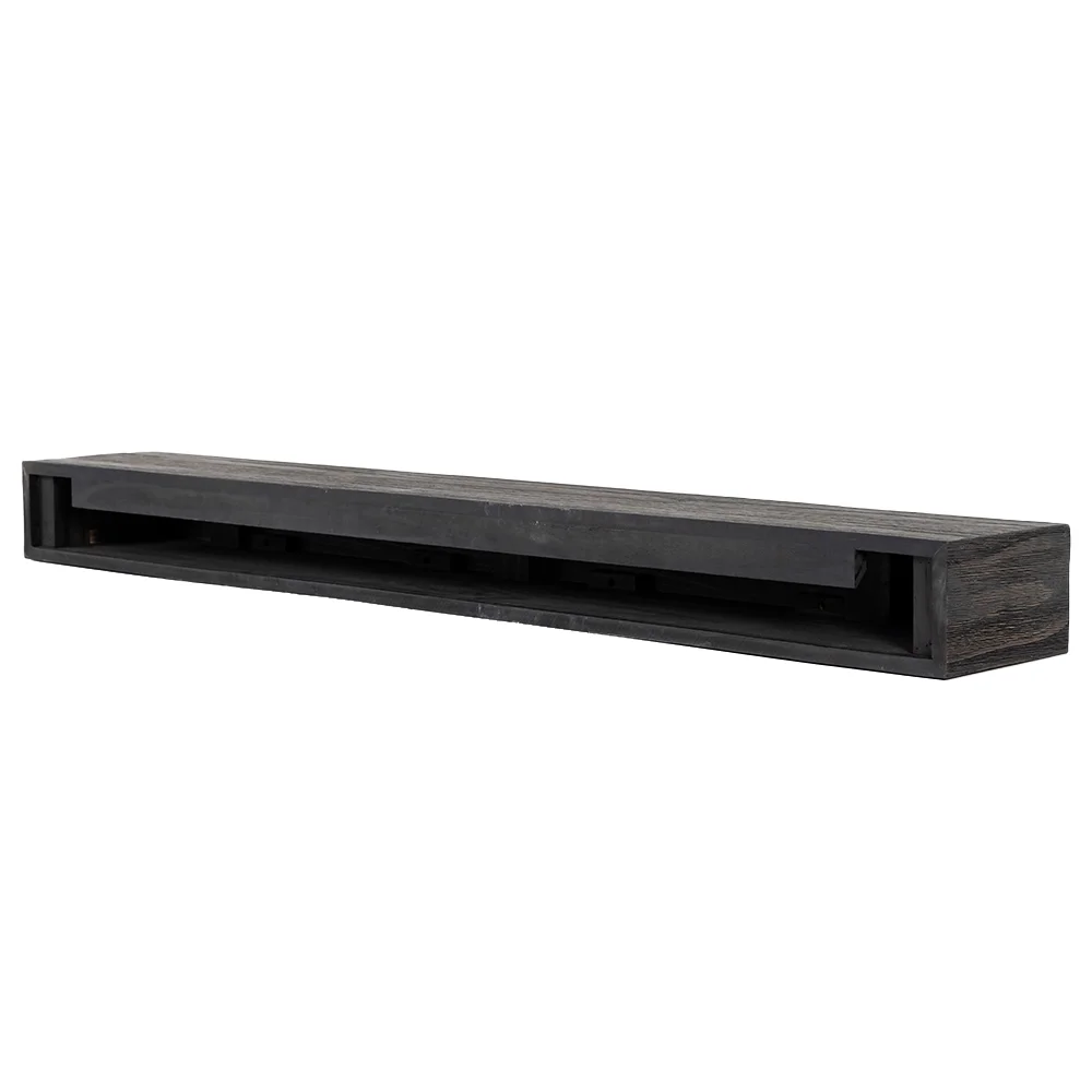 Modern Ember Modern Rustic 48 Inch Wood Mantel Shelf in Charcoal Black Stowe, Sand Groove Pattern