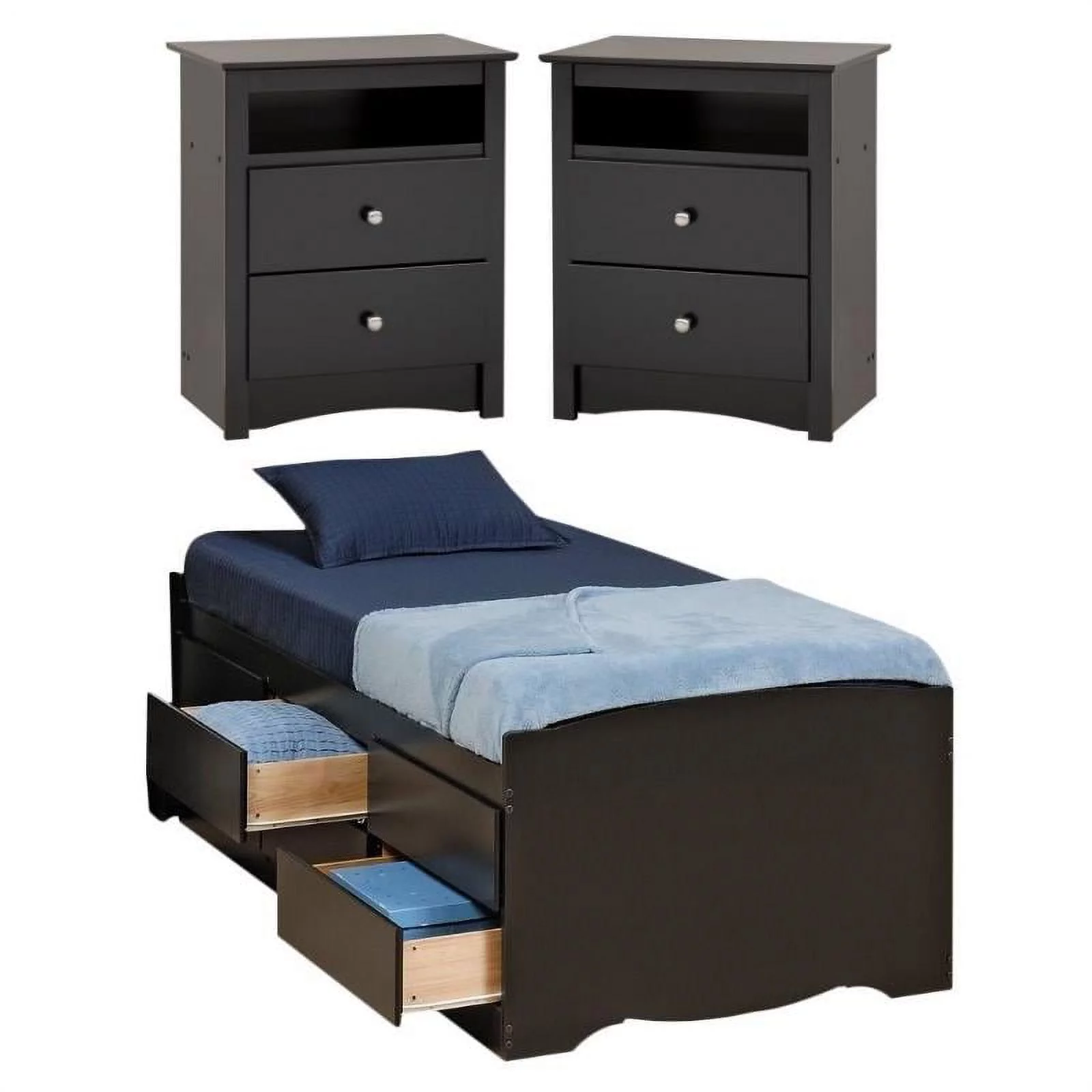 Home Square 3-Piece Set with Tall Twin Storage and 2 Tall 2-Drawer Night Stands