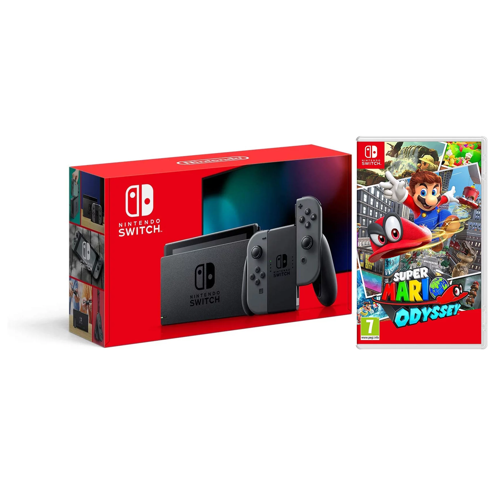 Nintendo Switch 32GB Console - Gray Joy-Con - New Version Improved Battery Life with Super Mario Odyssey Bundle