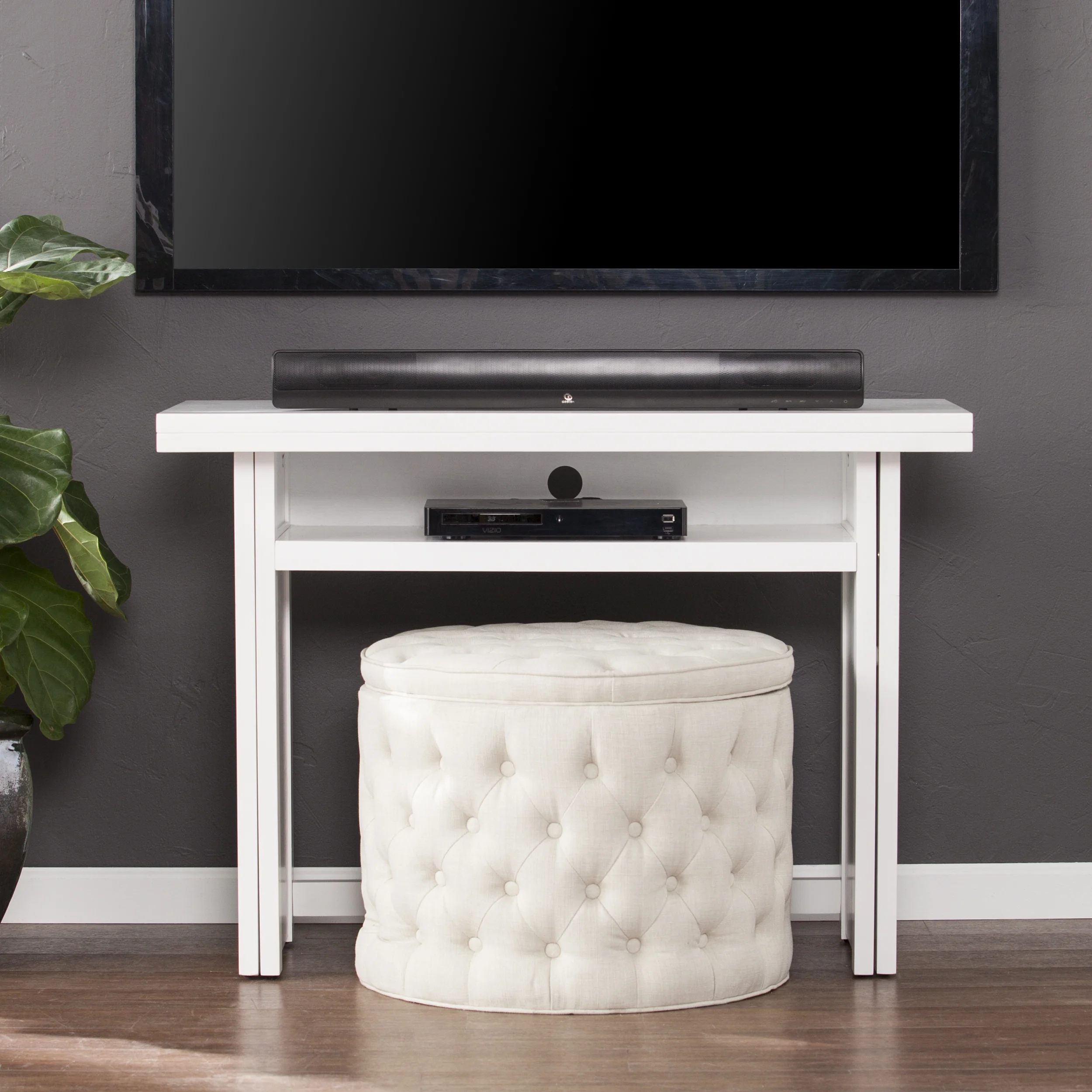 Southern Enterprises Kabrine Wood Console Table to Dining Table, White