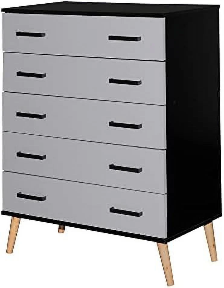HBBOOMLIFE Eli Mid-Century Modern 5 Drawer Chest Dark Gray & Oak