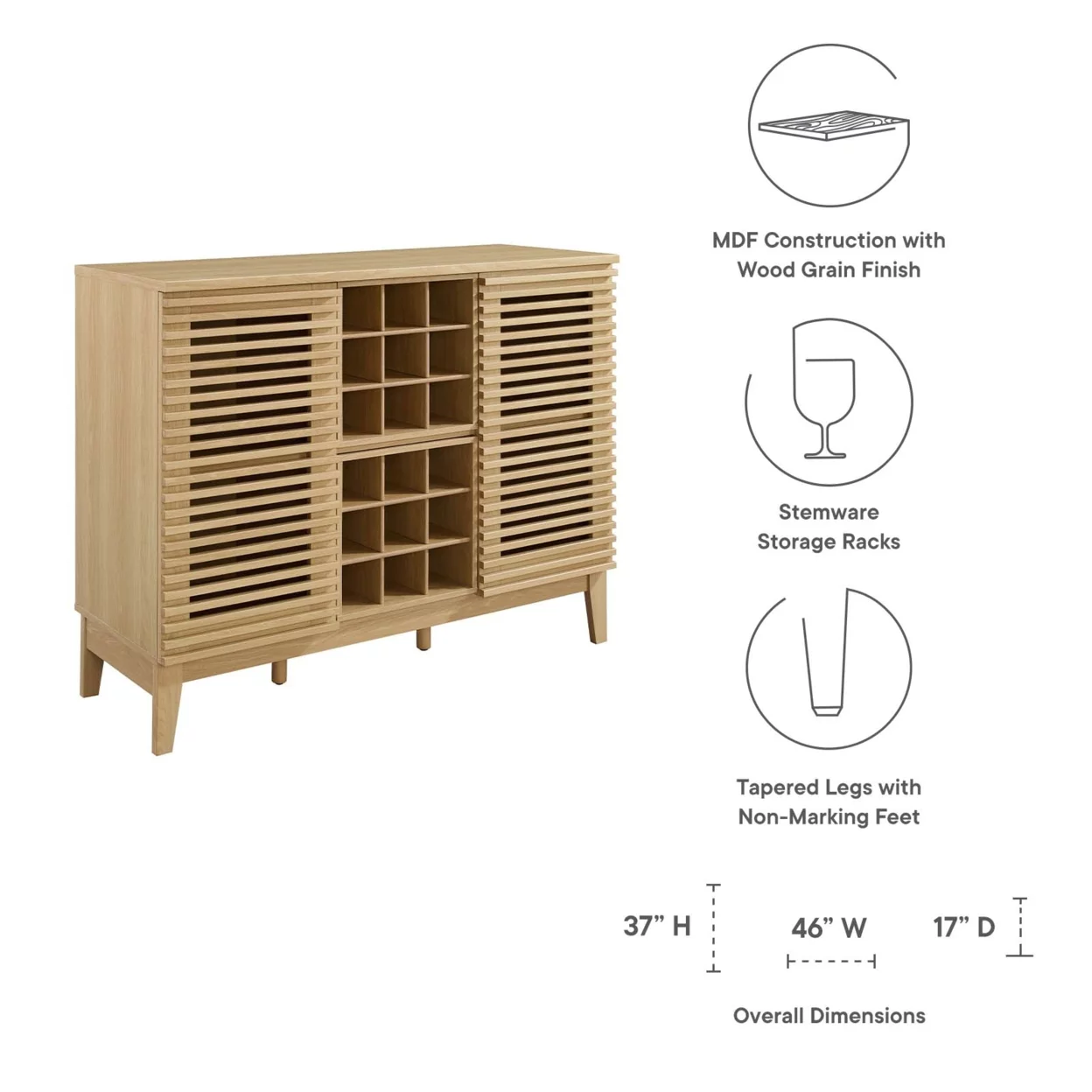 Render Bar Cabinet Oak
