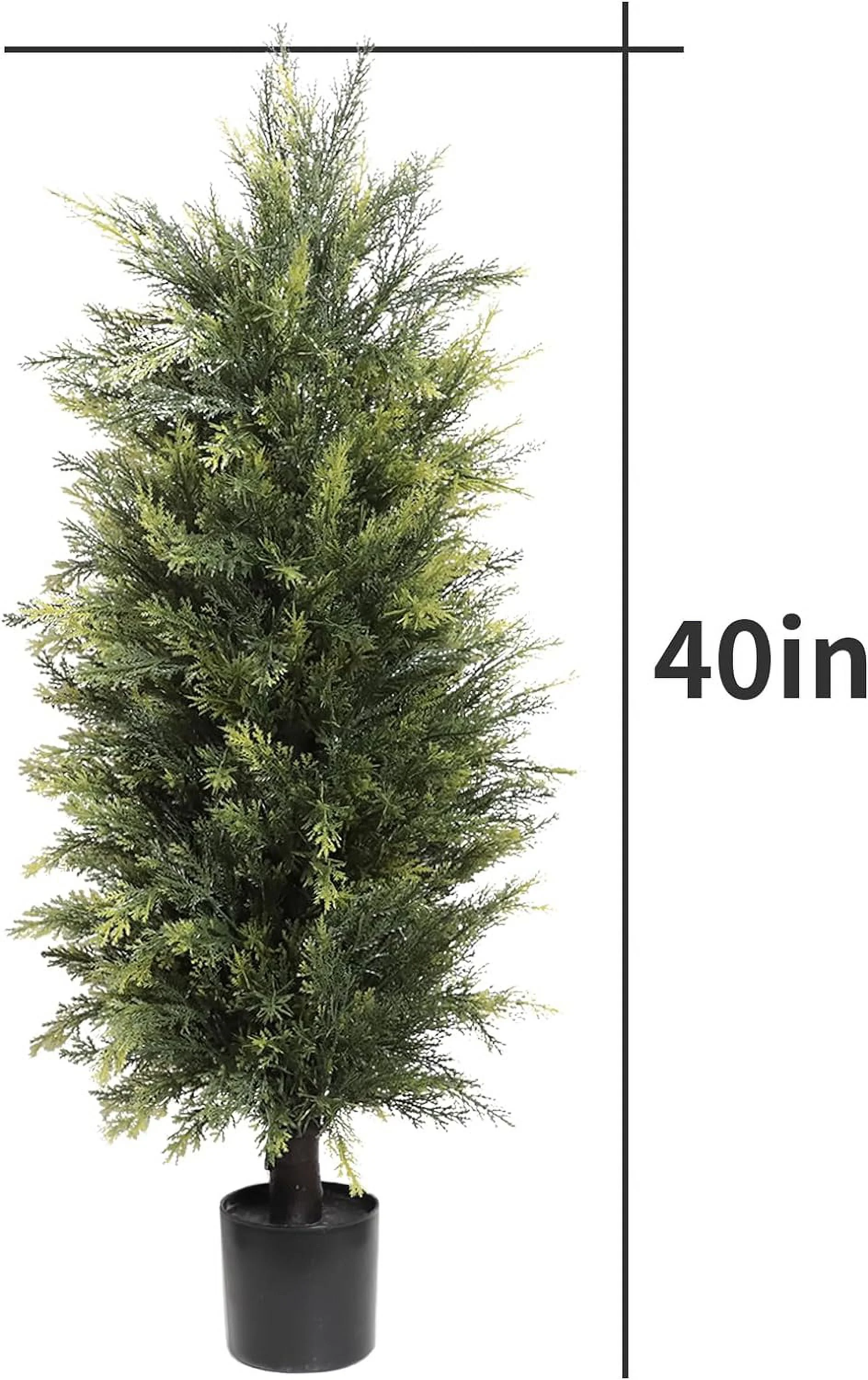 HYUN Outdoor Artificial Cedar Trees, 3.3ft Artificial Topiary Shrubs Potted, Lifelike Fake Cypress Tree, 2 Packs Faux Bushes Plant for Decorative Indoor or Outdoor（40inch）