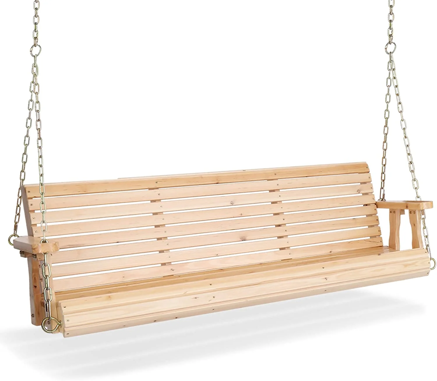 Upgraded S Wooden Porch Swing for Courtyard & Garden, Heavy Duty 880 LBS Swing Chair Bench with Hanging Chains for Outdoors (Natural, 5 FT)