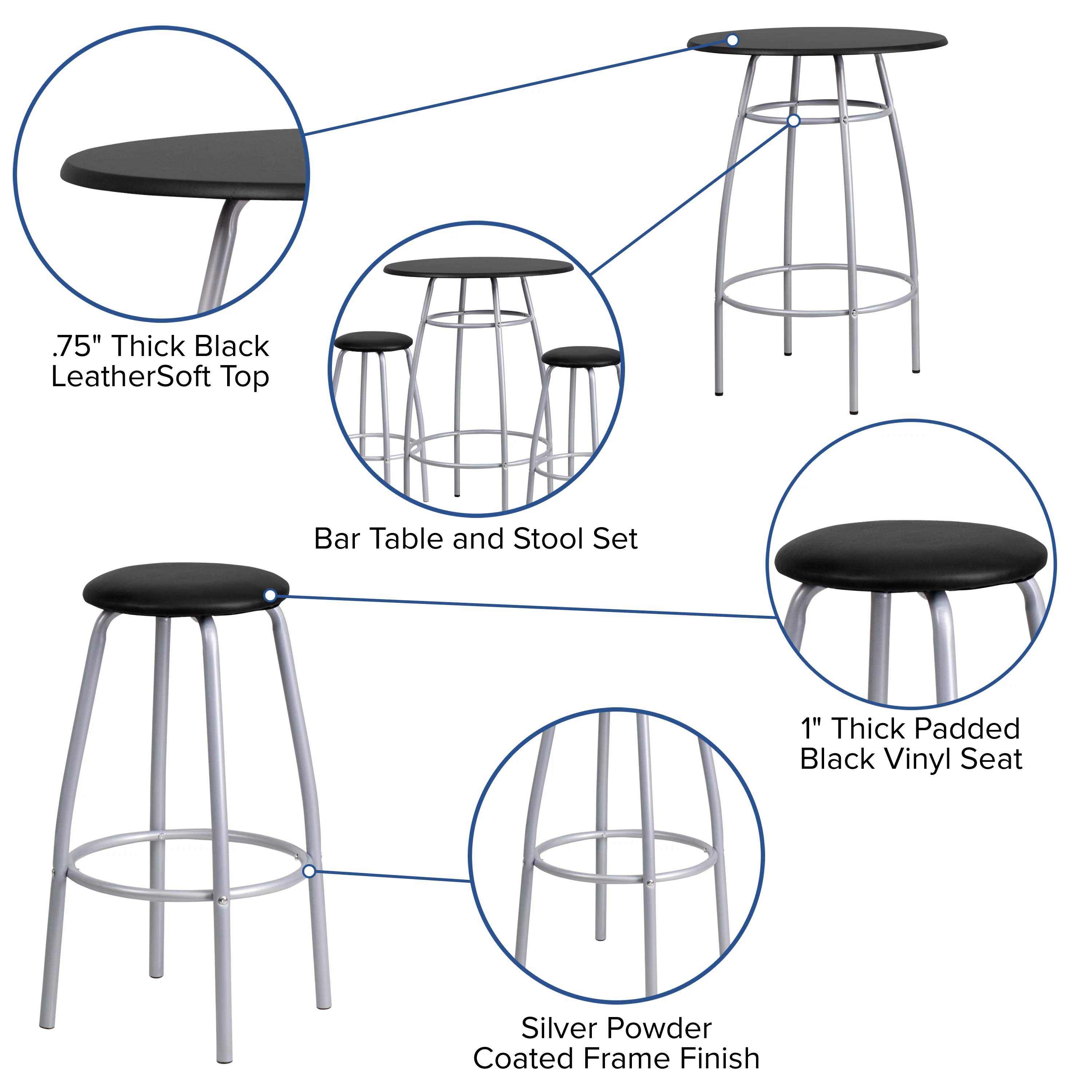 Flash Furniture Daria Bar Height Table Set with Padded Stools