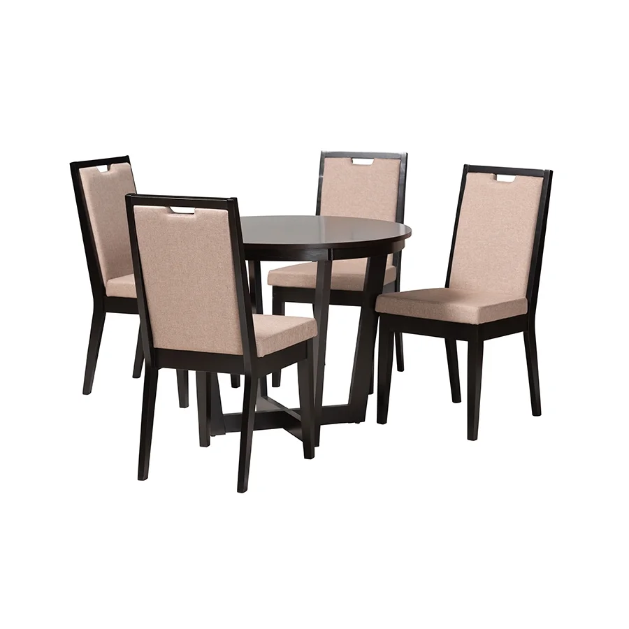 Baxton Studio Ana Modern Beige Fabric and Dark Brown Finished Wood 5-Piece Dining Set