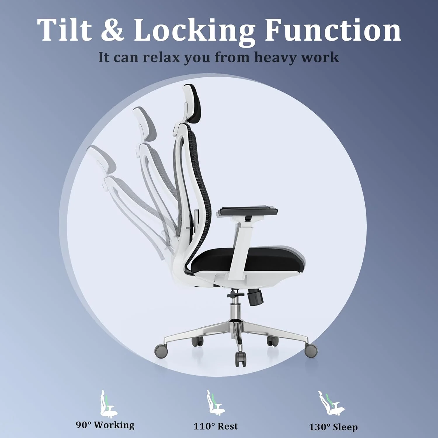 YILAN Ergonomic Mesh Office Chair, High Back Desk Chair with 3D Armrests, Adjustable Lumbar Cushion & Adjustable Headrest, Swivel Computer Task Chair with Tilt Function