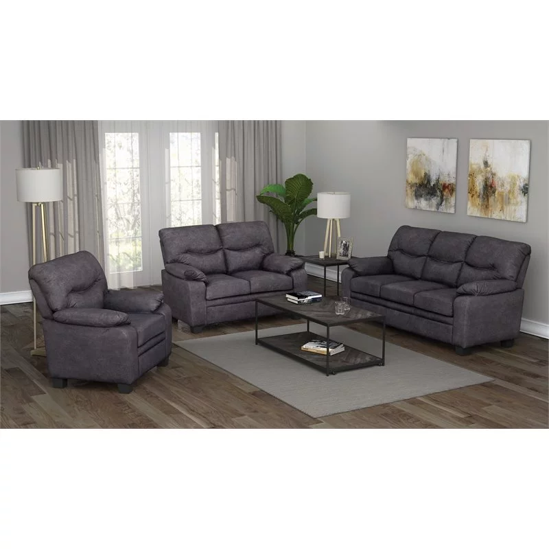 Home Square 2 Piece Set with Upholstered Sofa & Upholstered Loveseat in Charcoal