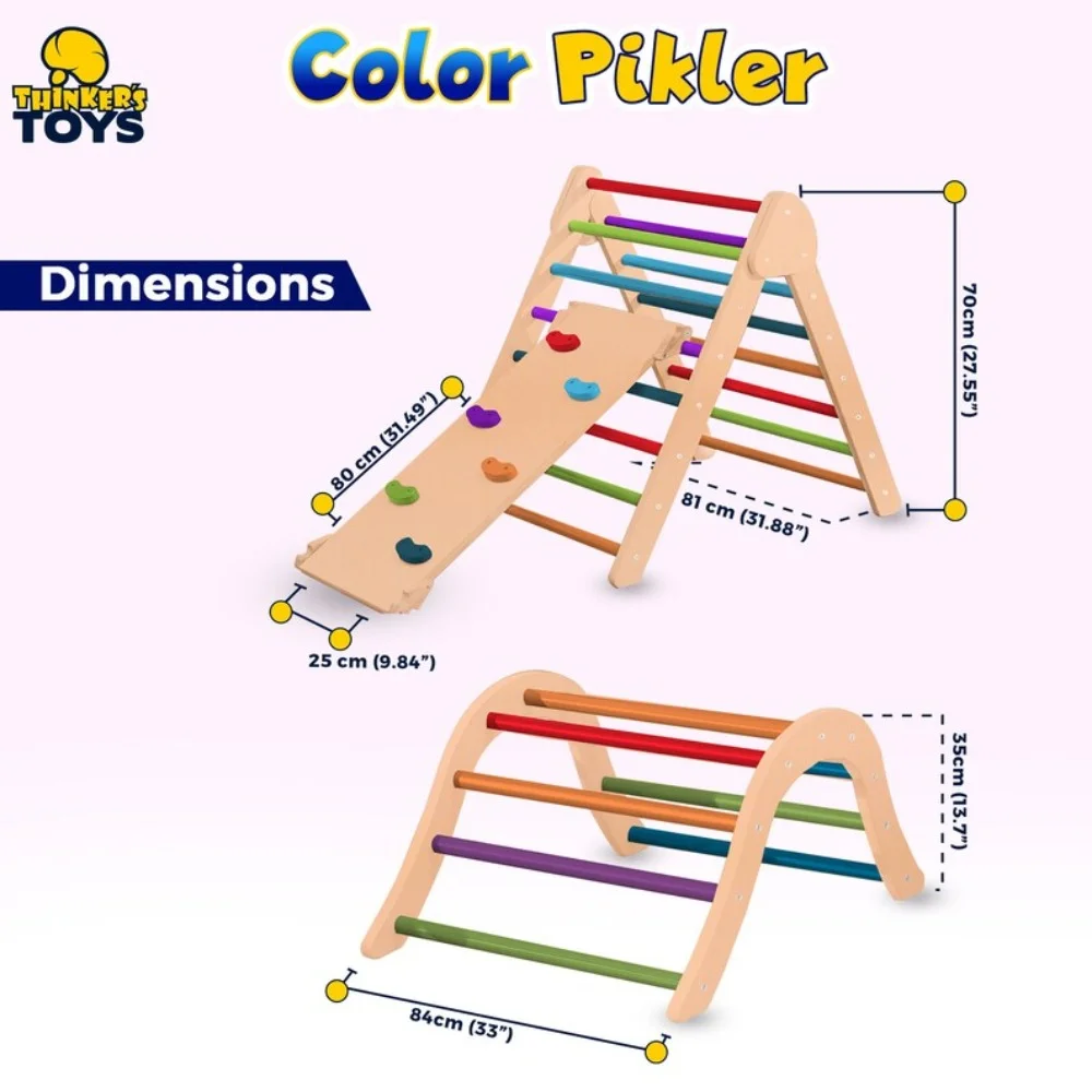 ThinkersToys Colorful Helper Pikler Triangle, Montessori Climbing Gym Set of 3