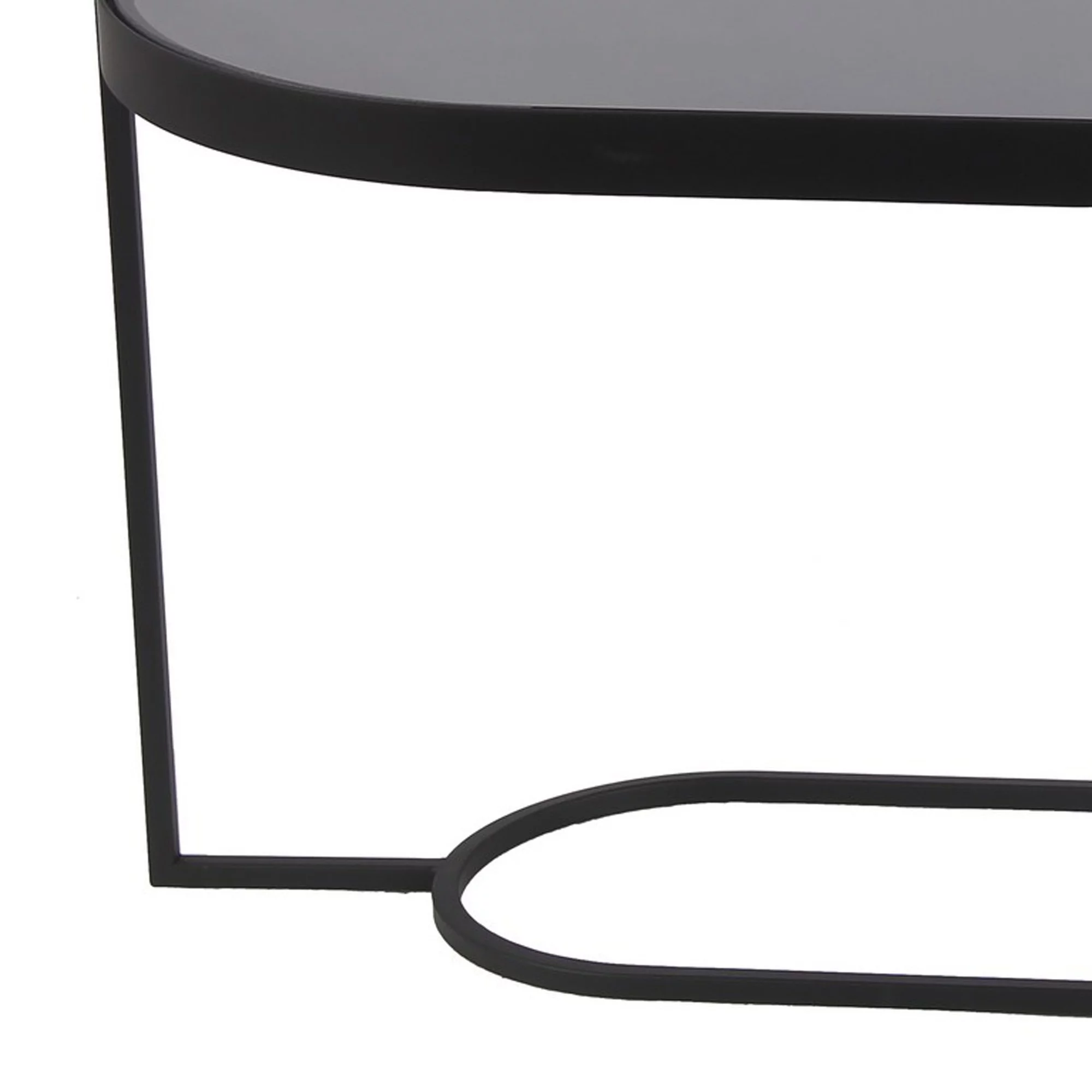 Benjara Obround Coffee Table with Smoked Glass Top, Black