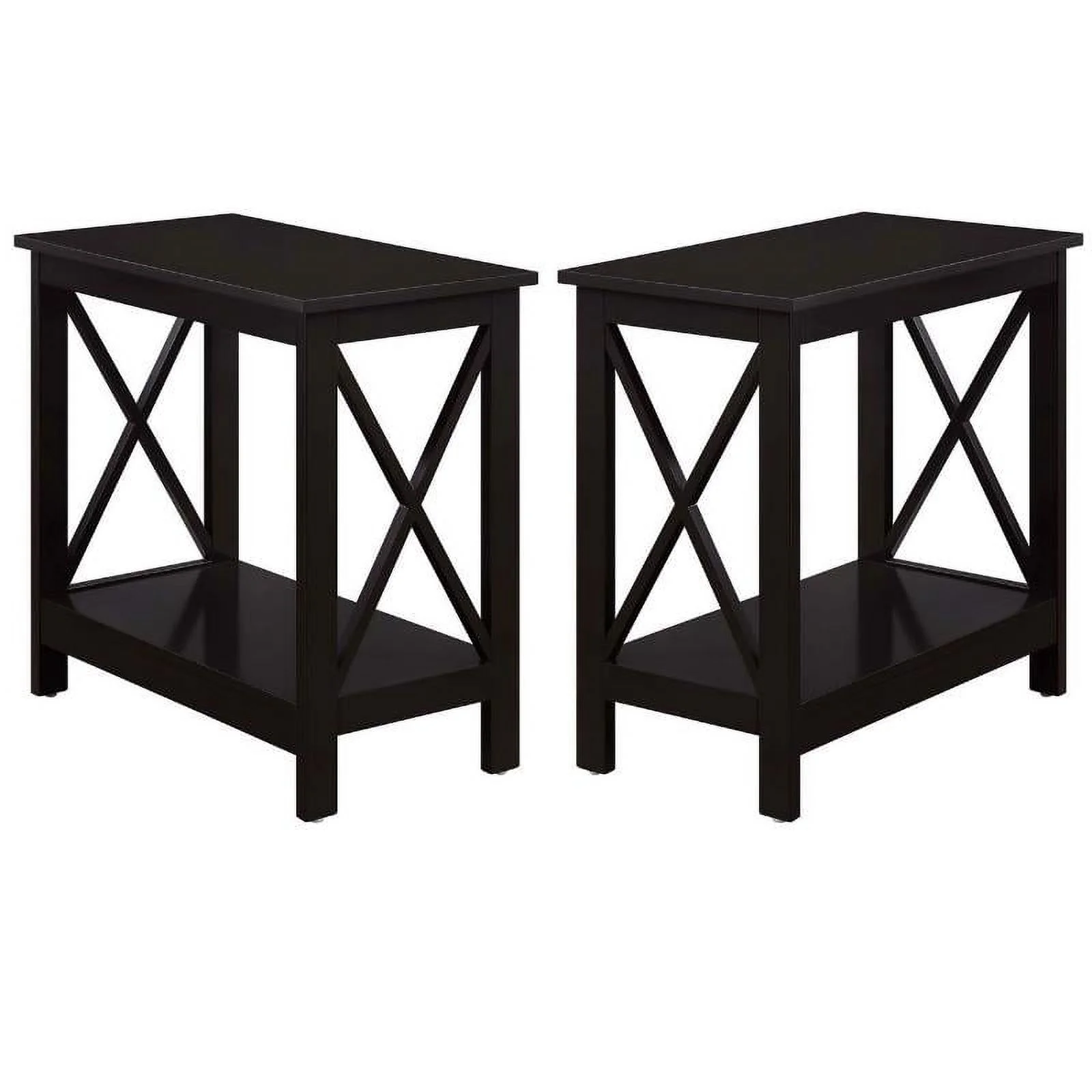 Home Square Chairside End Table with Shelf in Espresso Wood Finish - Set of 2