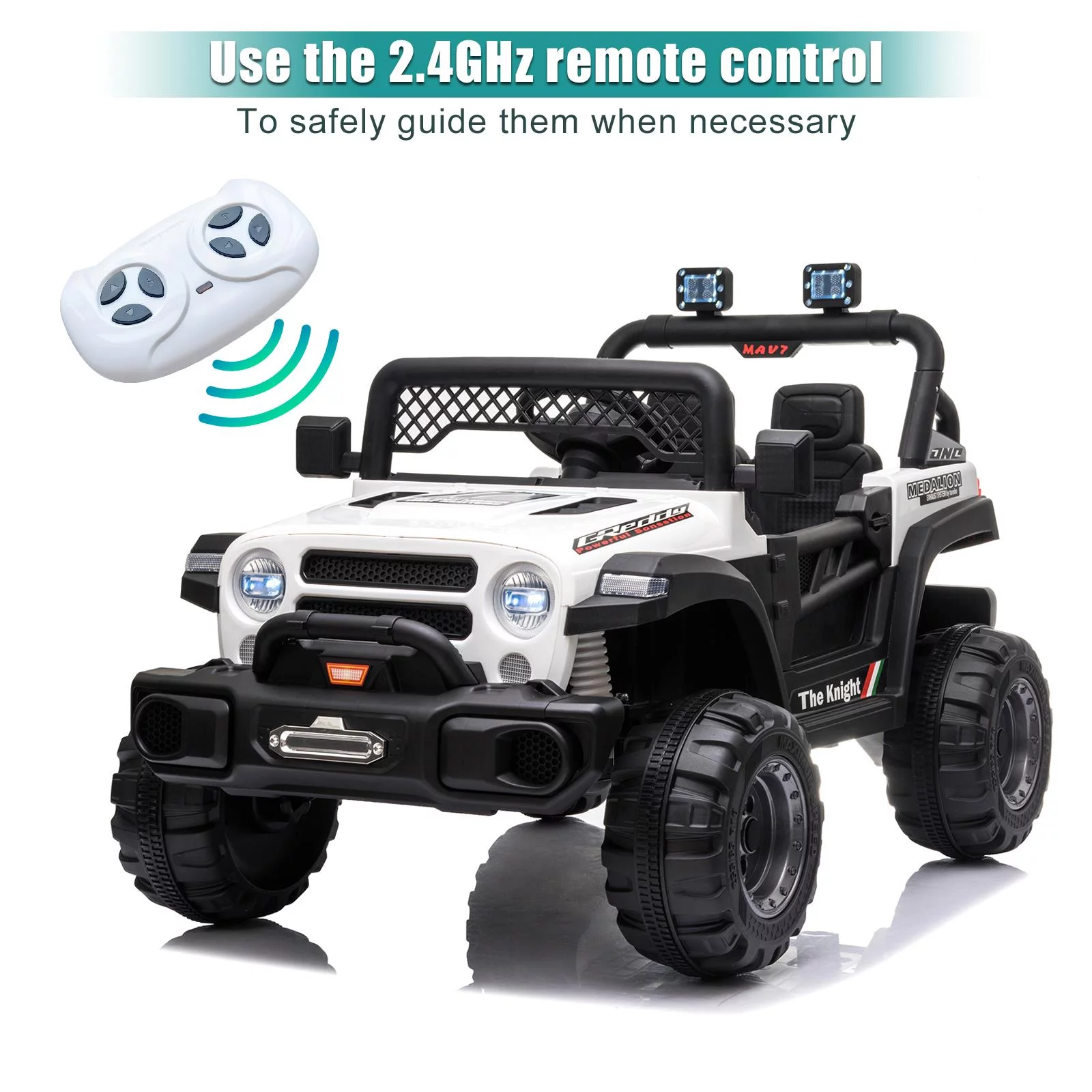 UBesGoo 12V Kids Battery Powered Electric Truck Ride-On Car with RC, Headlights, Music - White