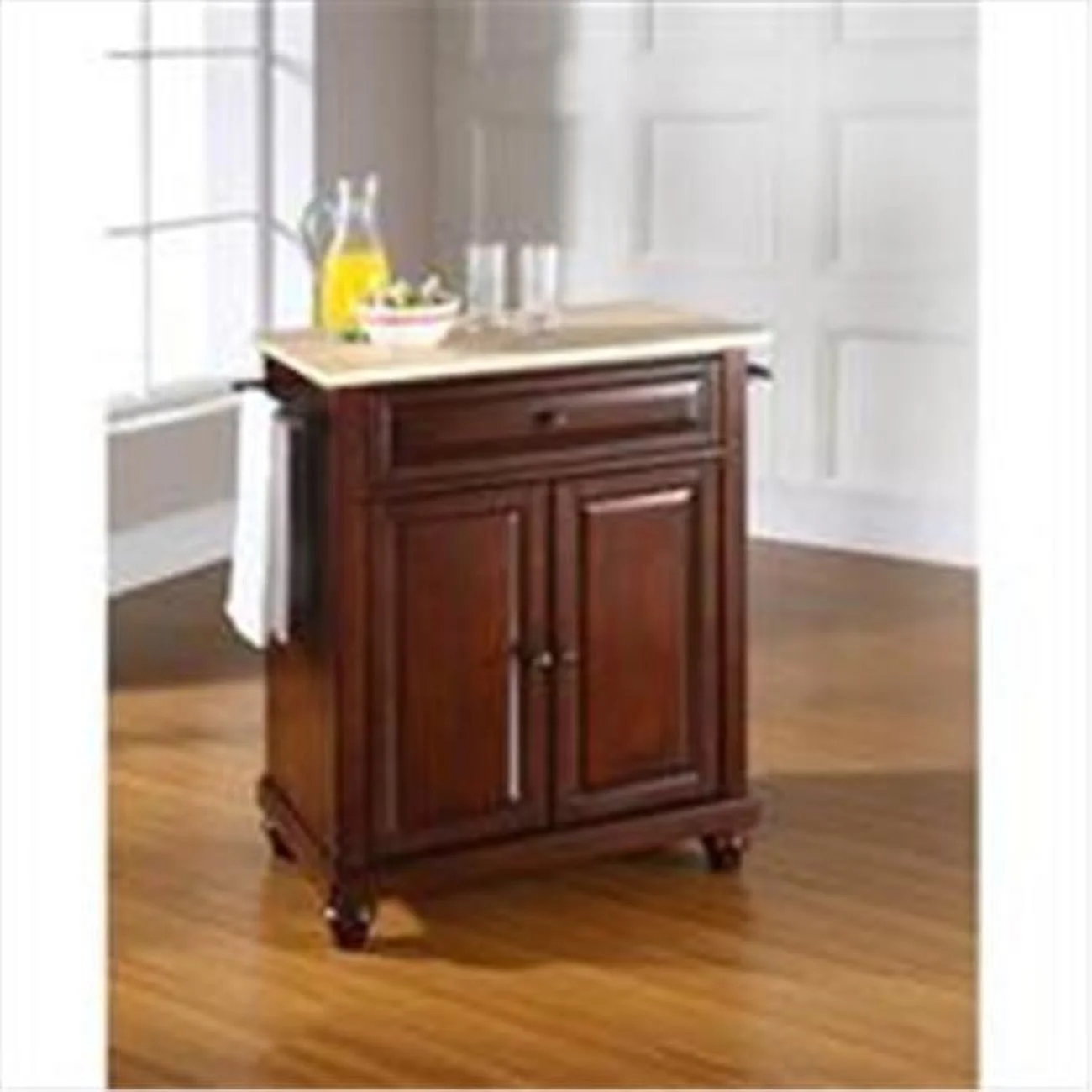 Crosley Furniture  Cambridge Natural Wood Top Portable Kitchen Island in Vintage Mahogany Finish