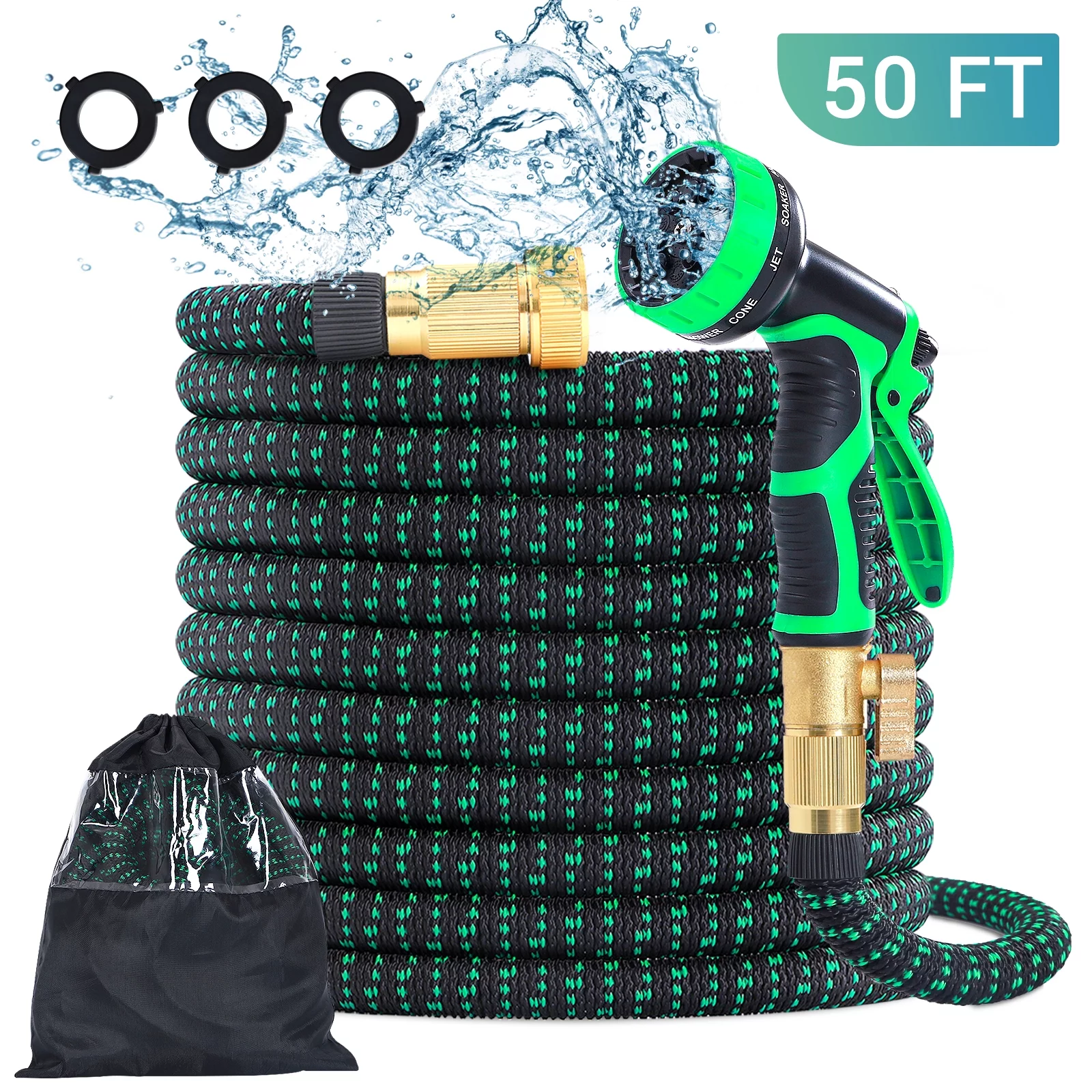 DEETECK 50FT Expandable Garden Hose with Upgraded 10 Function Nozzle and Durable multi-Layers Latex - No-Kink Flexibility Lightweight and 3/4