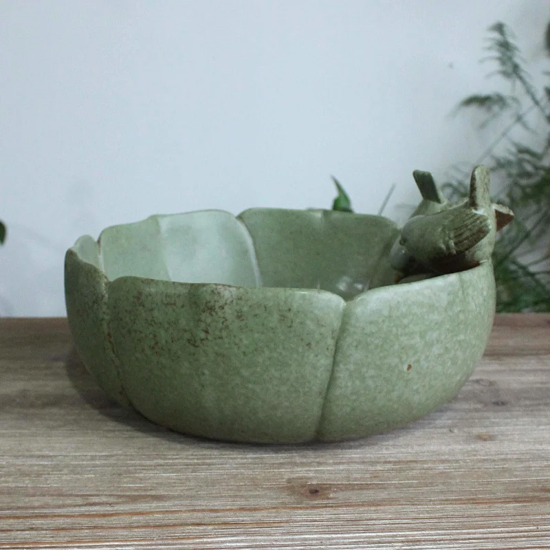 LivNxt Ceramic Large Planter - Antique Glazed Bowl Lotus Pot