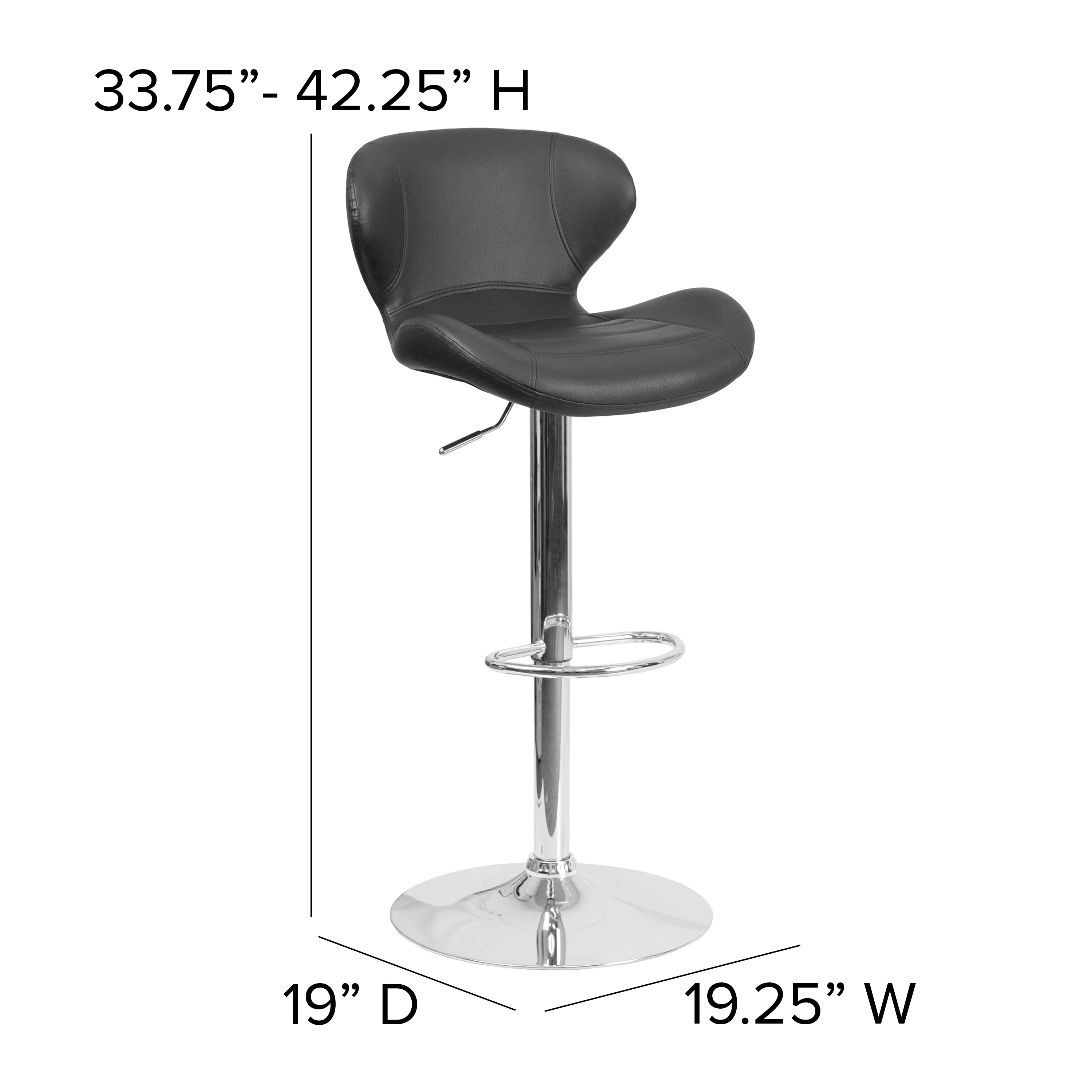 Emma + Oliver Black Vinyl Adjustable Height Curved Back Barstool
