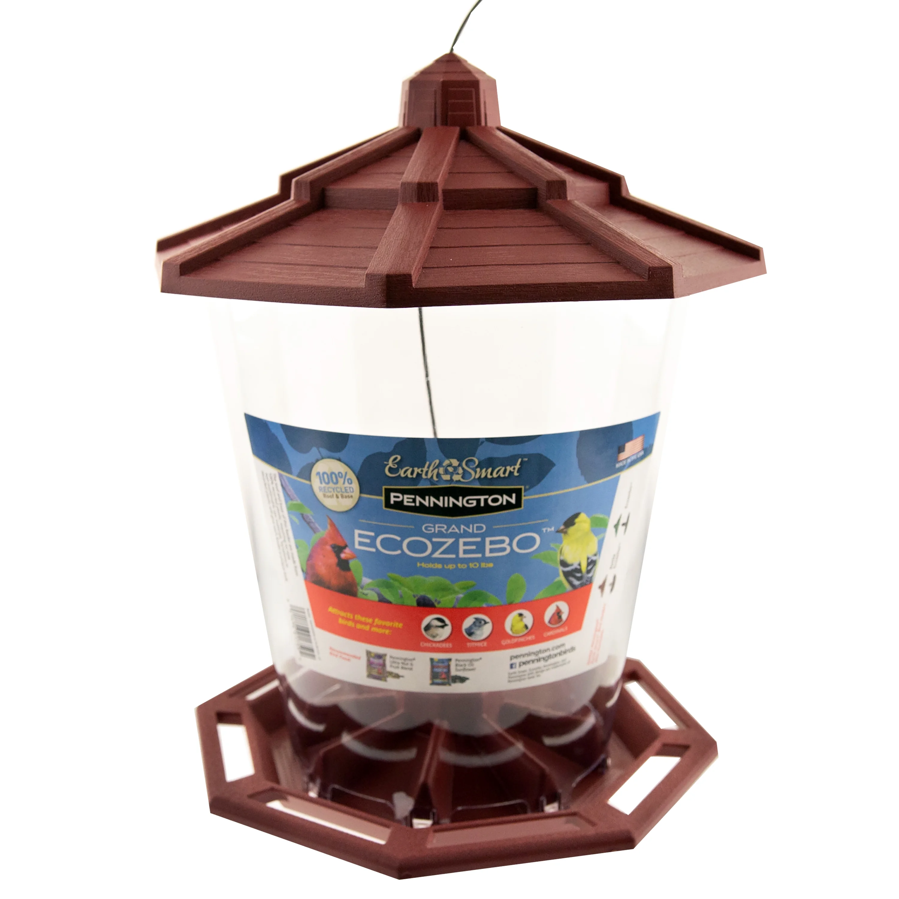 Pennington Earth Smart Red Recycled Resin Grand Ecozebo Wild Bird Feeder,  Jumbo 10 lb. Capacity, 1 Pack