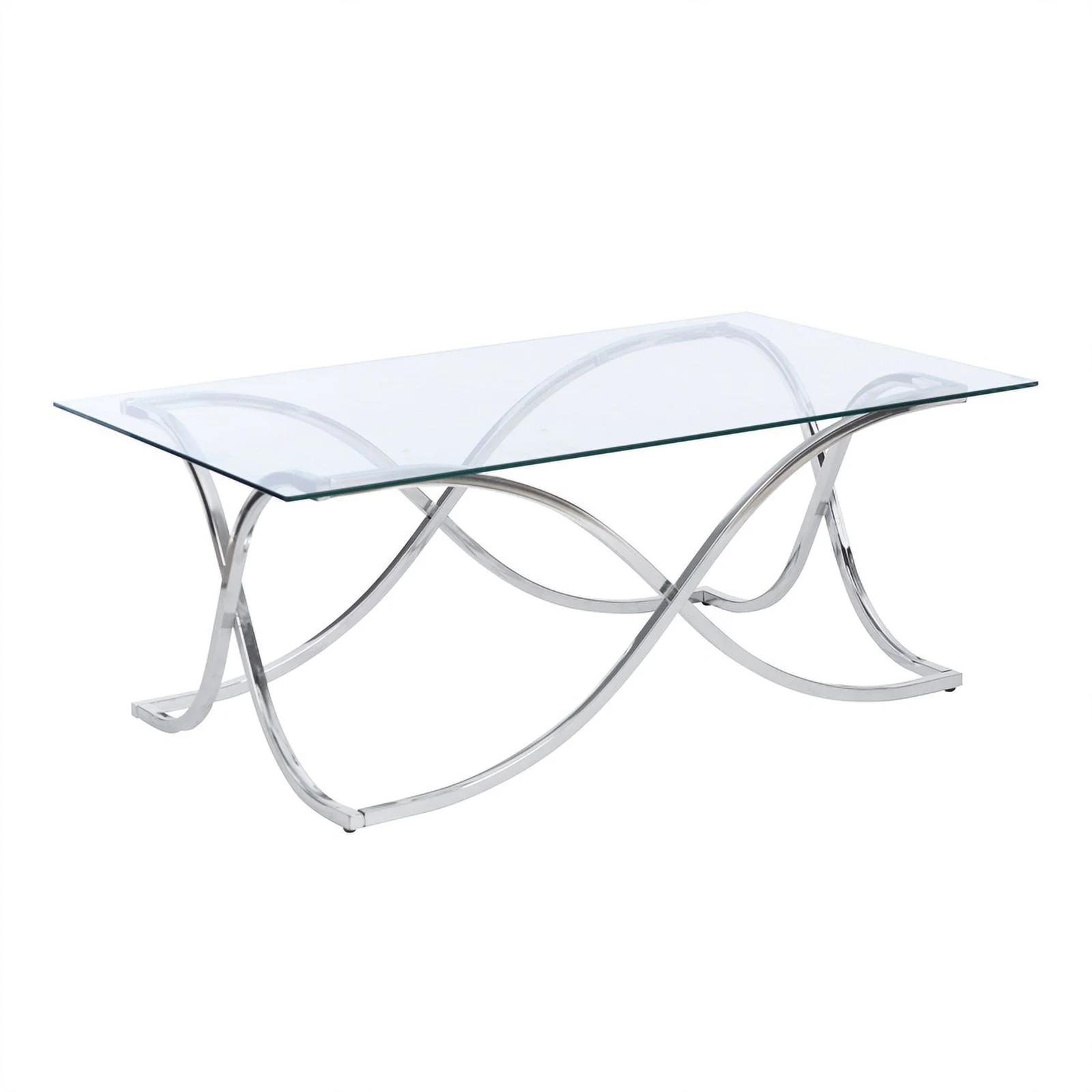 Linon Finley Glass Coffee and 2 End Table Set with Twisted Legs in Shiny Chrome