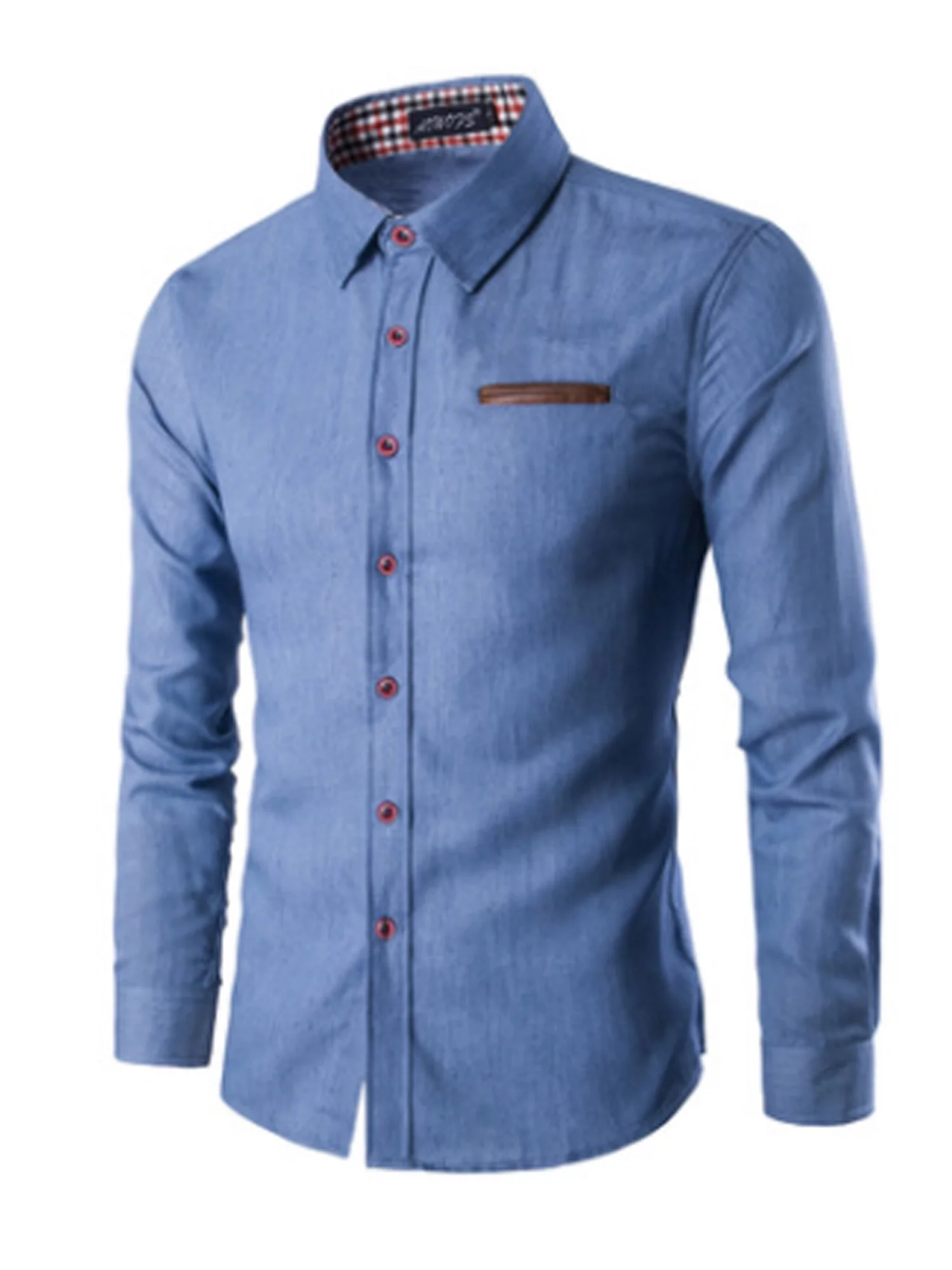 Licupiee Men's Luxury Long Sleeve Shirt Casual Fashion Slim Fit Denim Dress Shirt Tops Button Down Jean Shirts