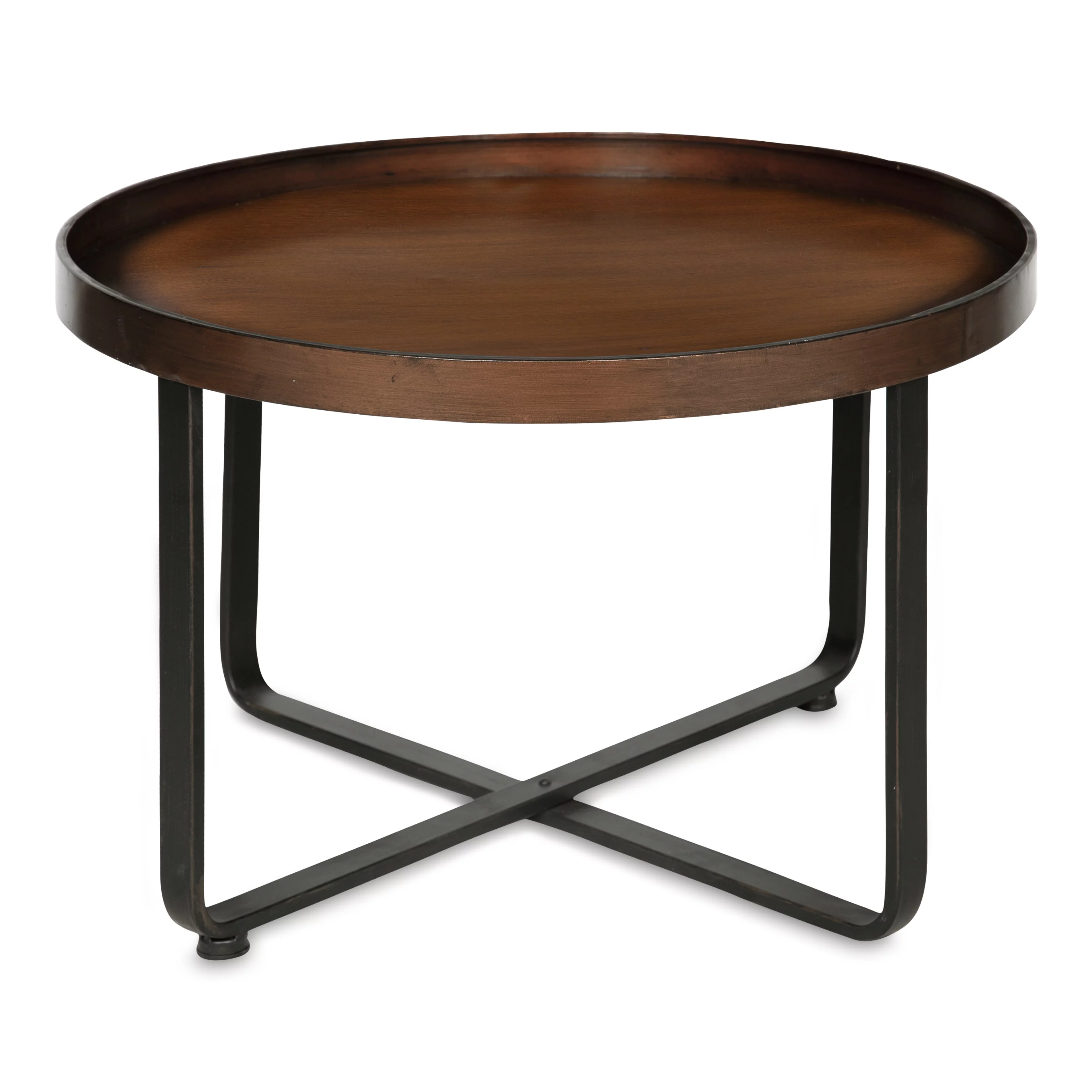 Kate and Laurel Zabel Modern Round Metal Coffee Table with Criss-Cross Base, Bronze and Black
