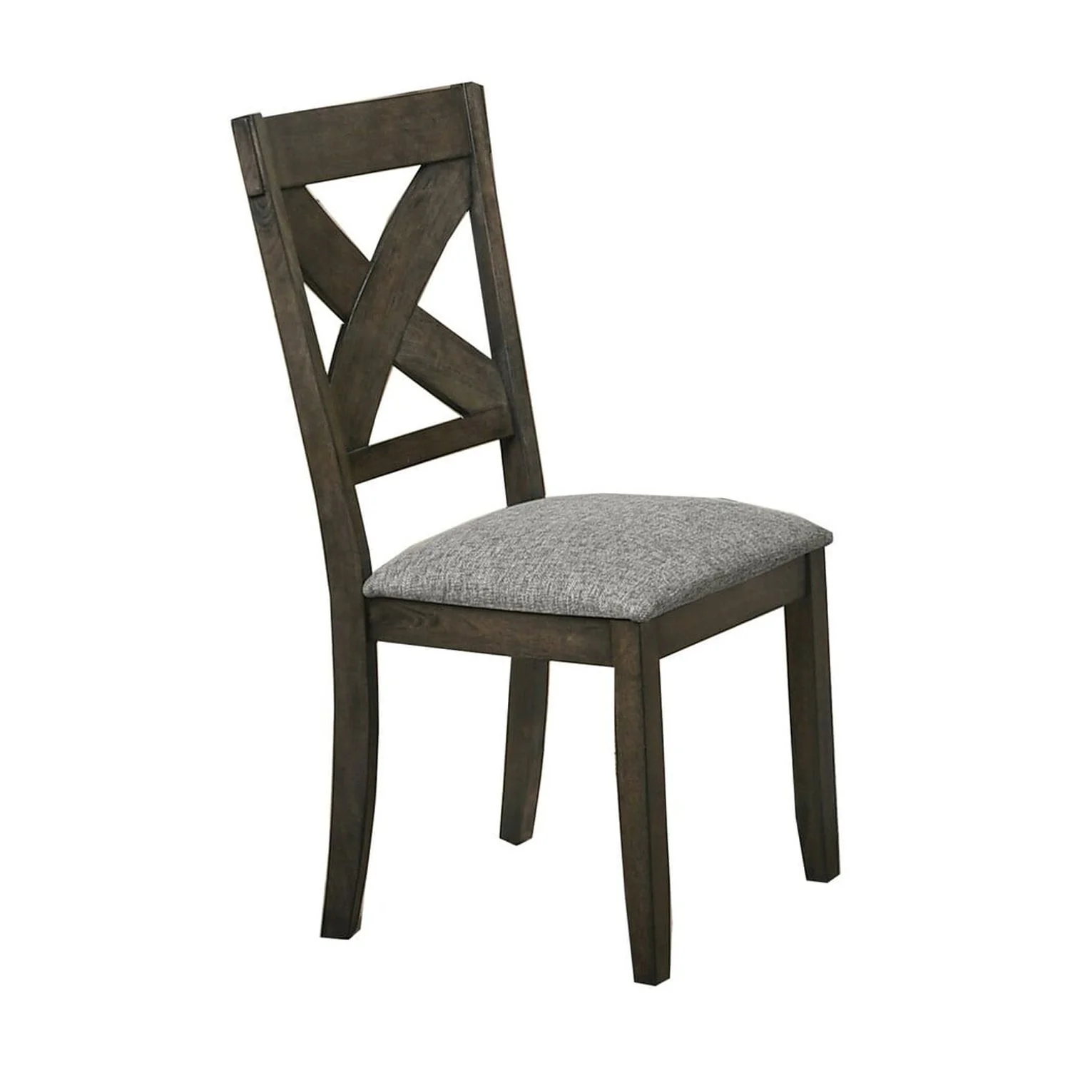 Benjara Wooden Side Chair with Fabric Upholstered Seat, Set of 2, Brown and Gray