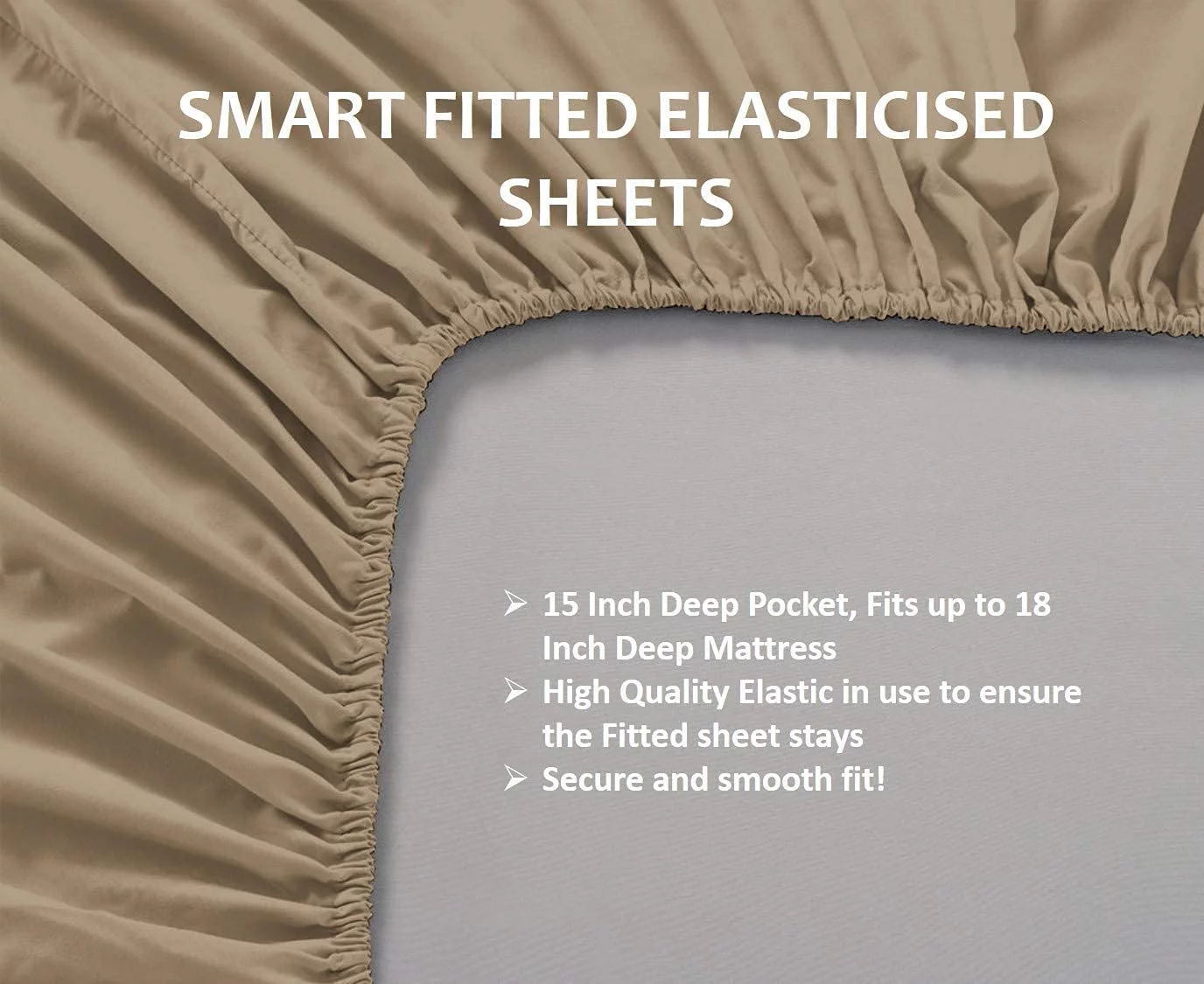 Vegas Premium Bed Sheets 100% Egyptian Cotton 400 Thread Count 4 Piece { Taupe, Solid } Sheet Set Fits Up to 16-18