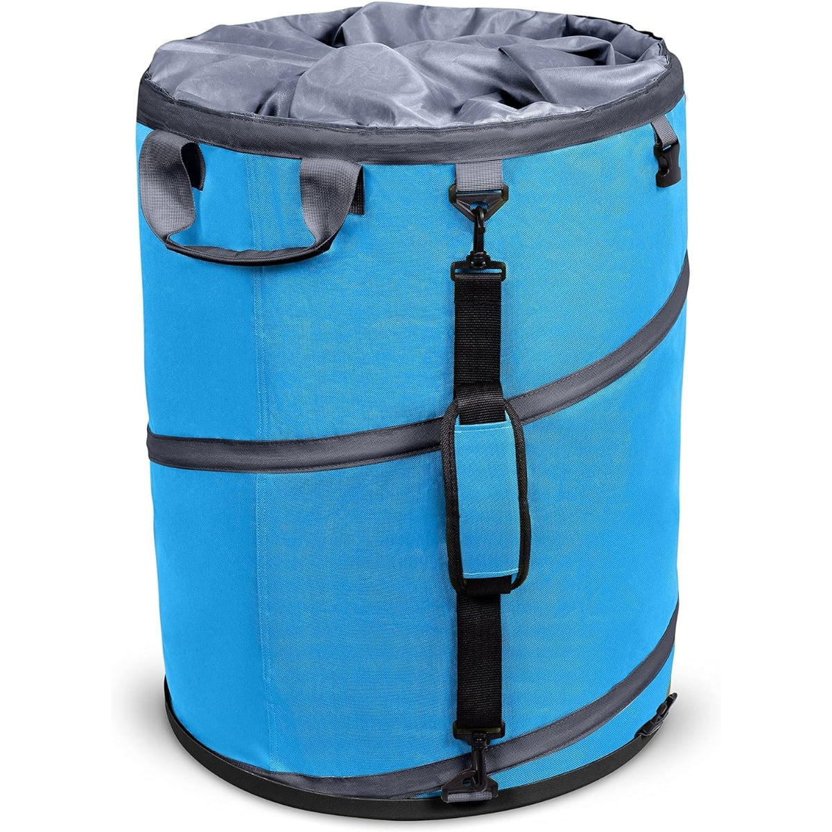 30 Gallon Collapsible Lawn and Leaf Waste Bag - Blue - Reusable Camping Trash Can - Heavy Duty - Hardshell Bottom - Green - Yard Debris - Lid - Garage Storage