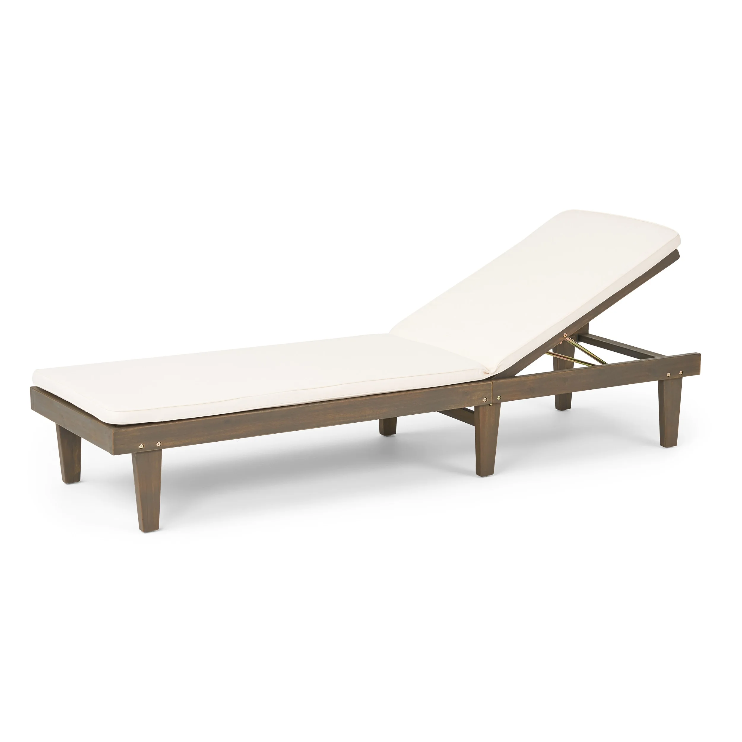 Christopher Knight Home Nadine Outdoor Acacia Wood Cushioned Chaise Lounge Set by  Gray Finish+Cream Cushion