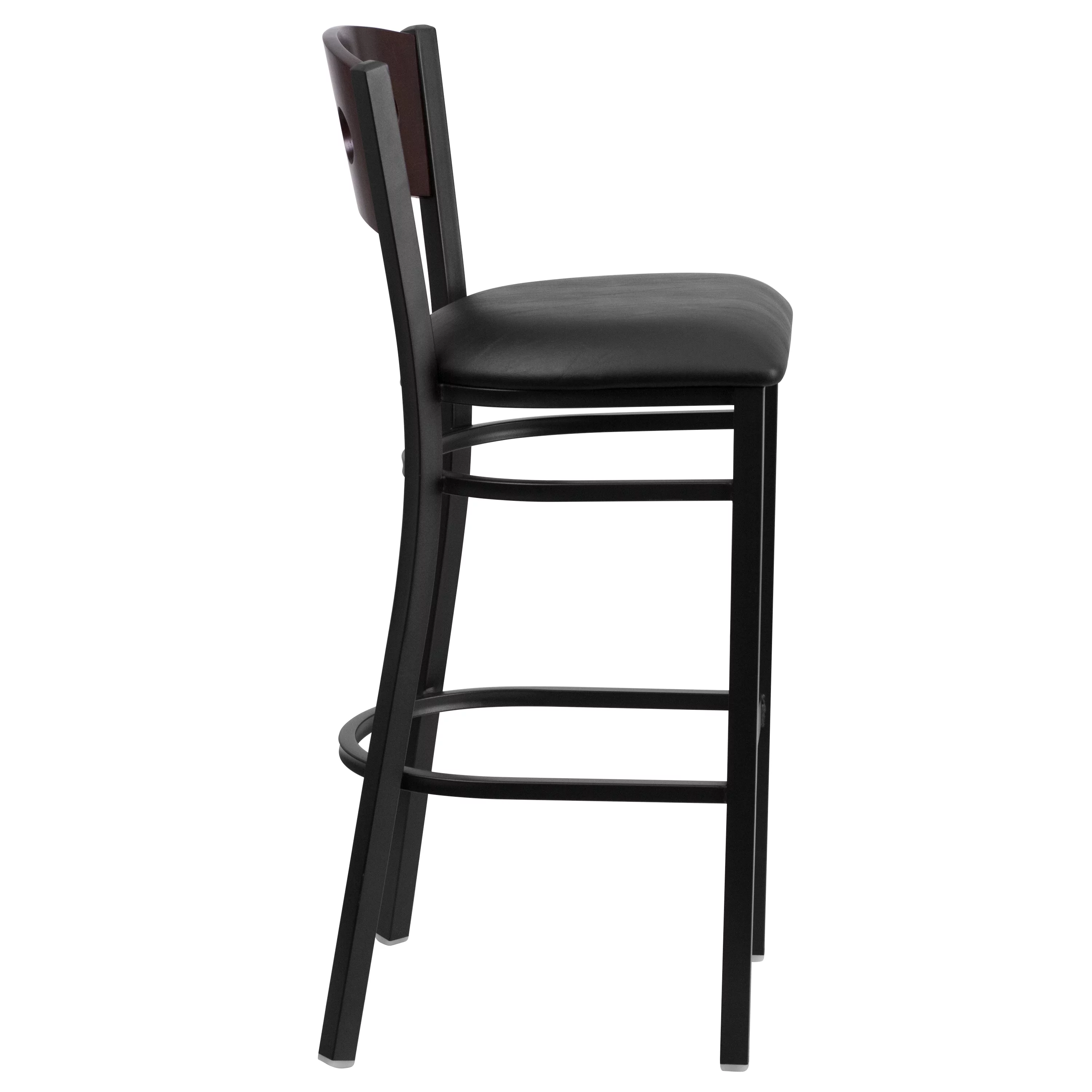 Flash Furniture 2 Pk. HERCULES Series Black 3 Circle Back Metal Restaurant Barstool - Walnut Wood Back, Black Vinyl Seat
