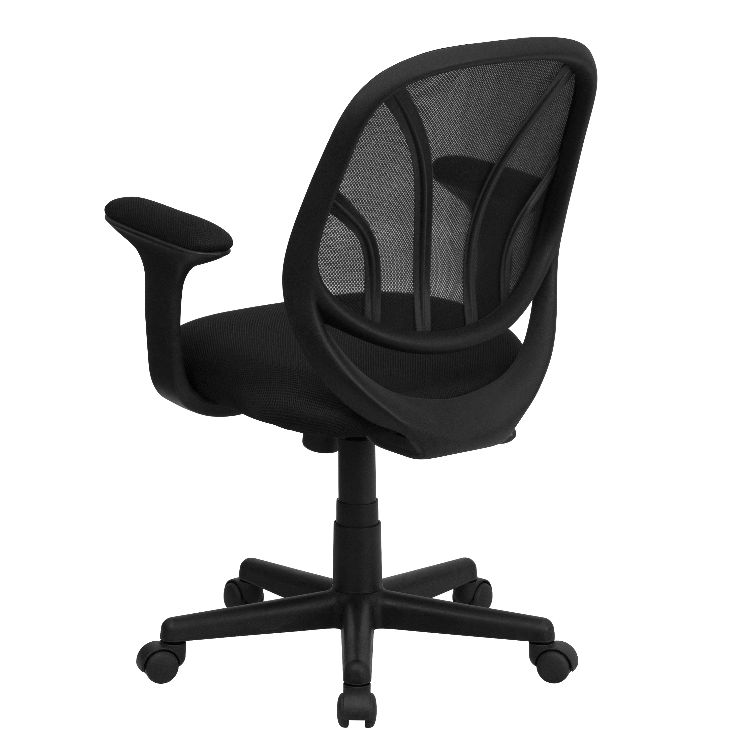 BizChair Y-GO Office Chair™ Mid-Back Black Mesh Swivel Task Office Chair with Arms