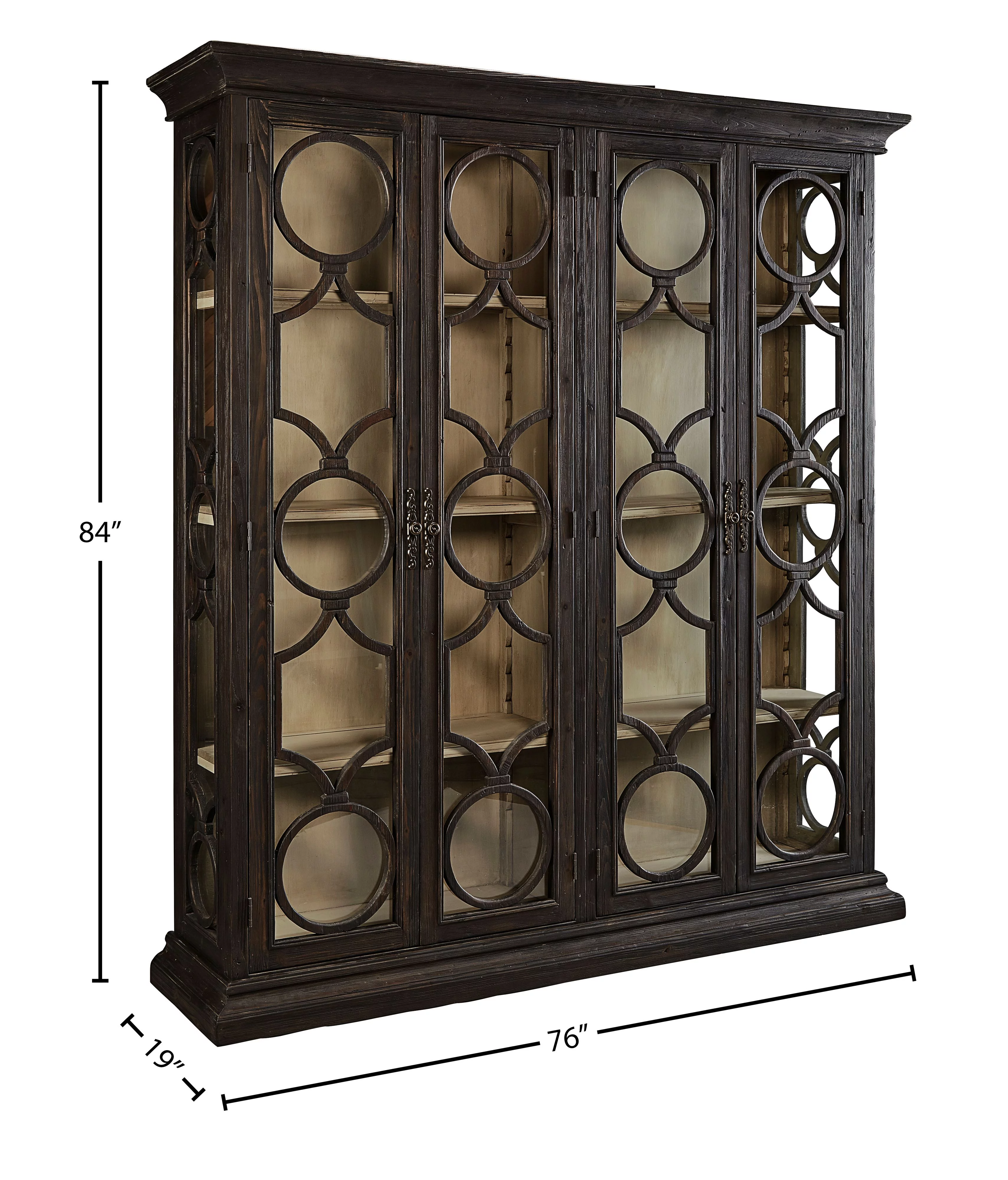 Catalina Art Deco Latticed Glass Display Cabinet, Double Width, Black