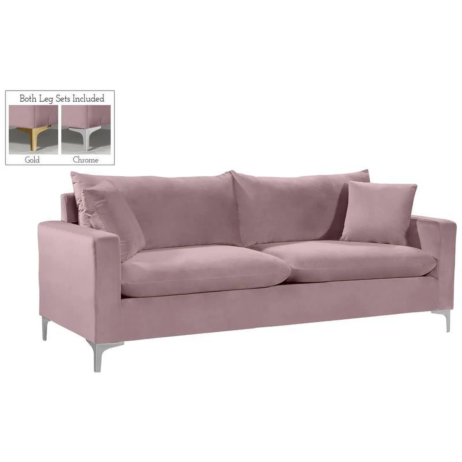 Home Square 3-Piece Set with Velvet Accent Chair Sofa and Loveseat in Pink