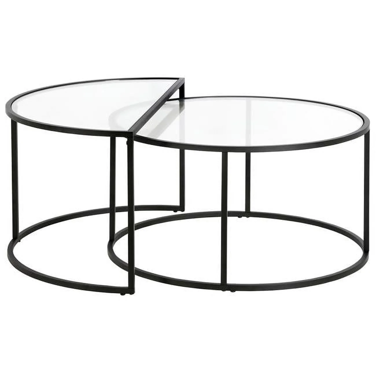 HomeRoots 521010 18 x 33 x 18 in. Black Glass Half-Circle Nested Coffee Table - Set of 2
