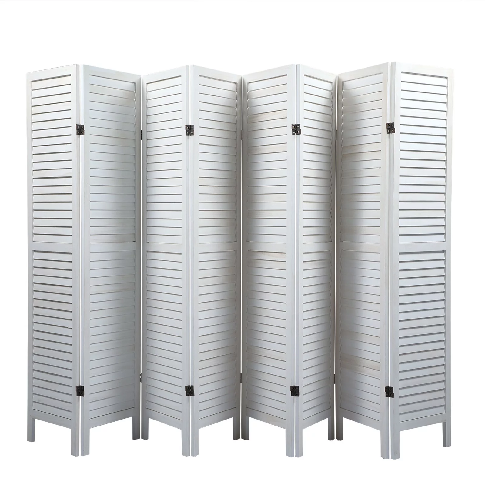 Anself Sycamore wood 8 Panel Screen Folding Louvered Room Divider - Old white