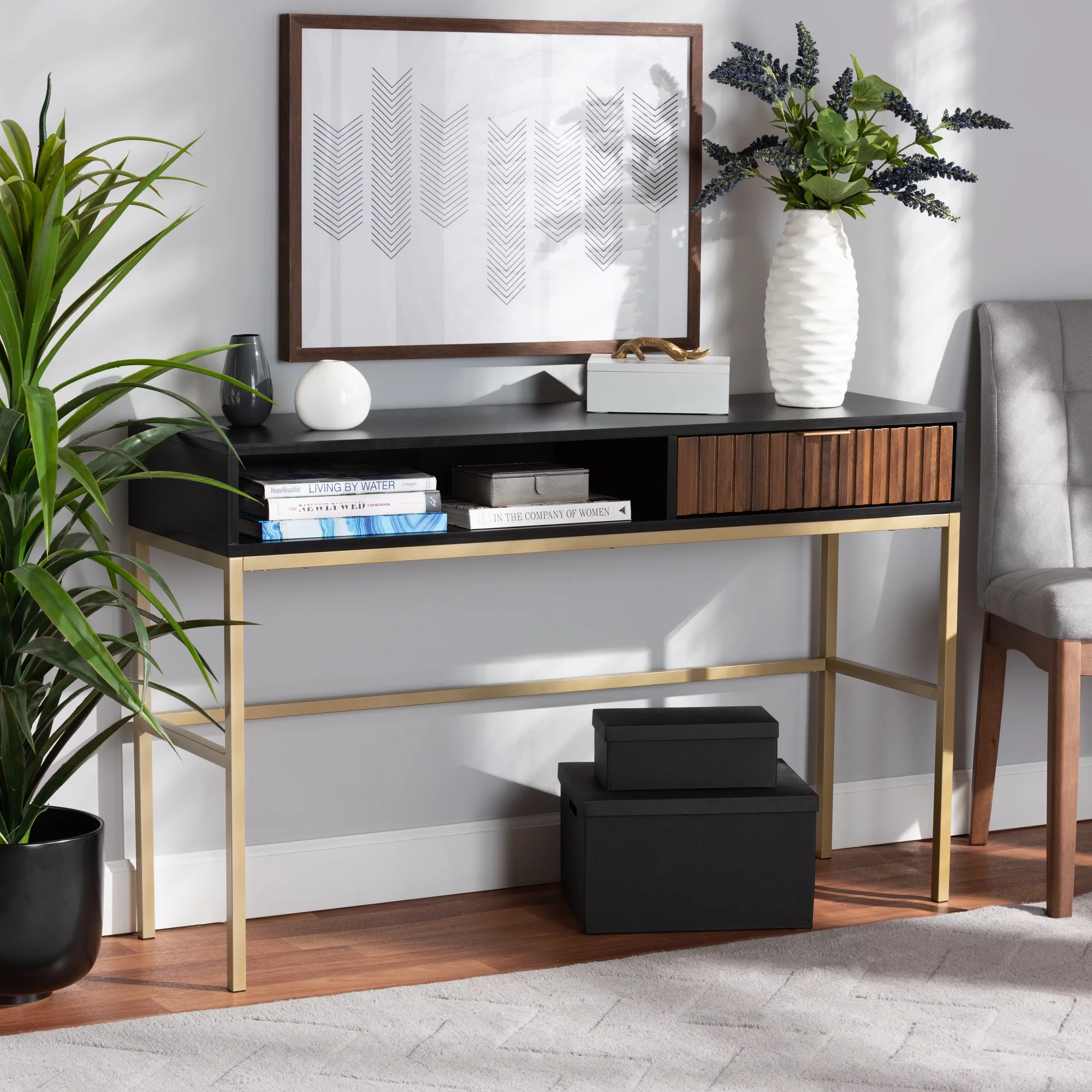 Baxton Studio Uriel Modern Wood and Metal 1 Drawer Console Table, Black