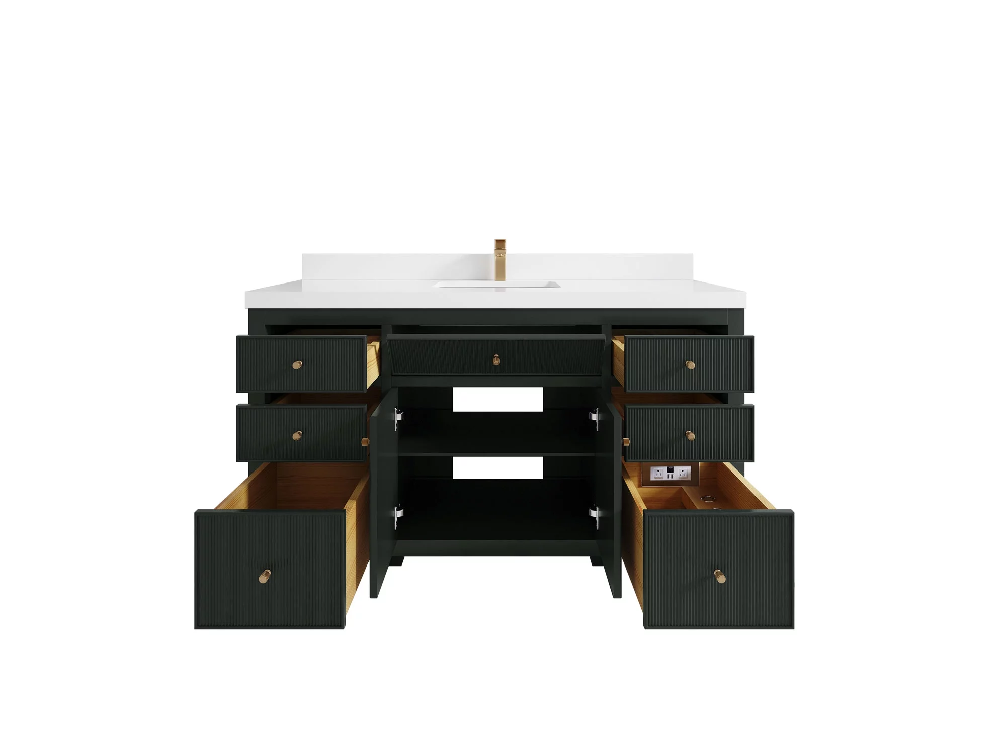 Sonoma 60 in W x 22 in D Free Standing Reeded Single Sink Bathroom Vanity in Dark Forest Green with Quartz or Marble Countertop | MODERN VANITY