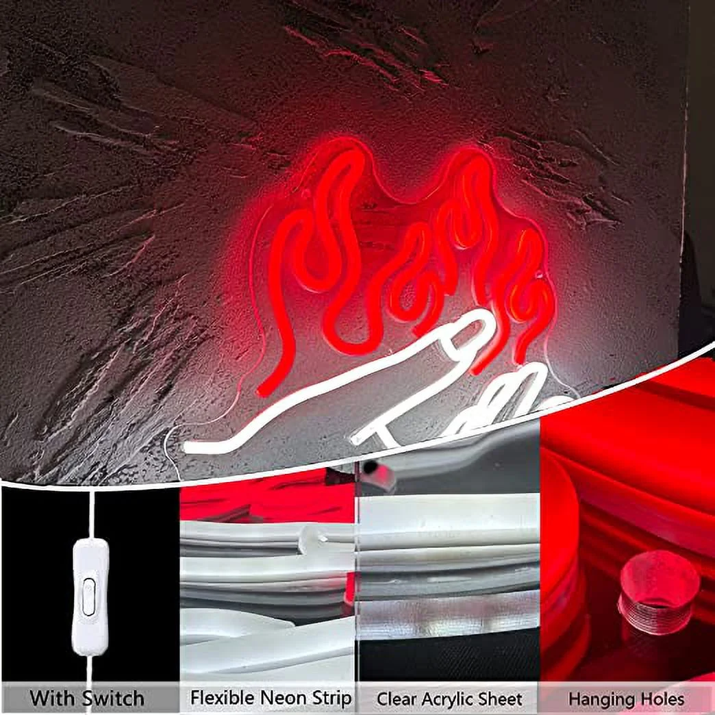 Wanxing Fire Hand LED Neon Light Signs USB Power for Bedroom Home Men's Cave Bar Wedding Party Decoration