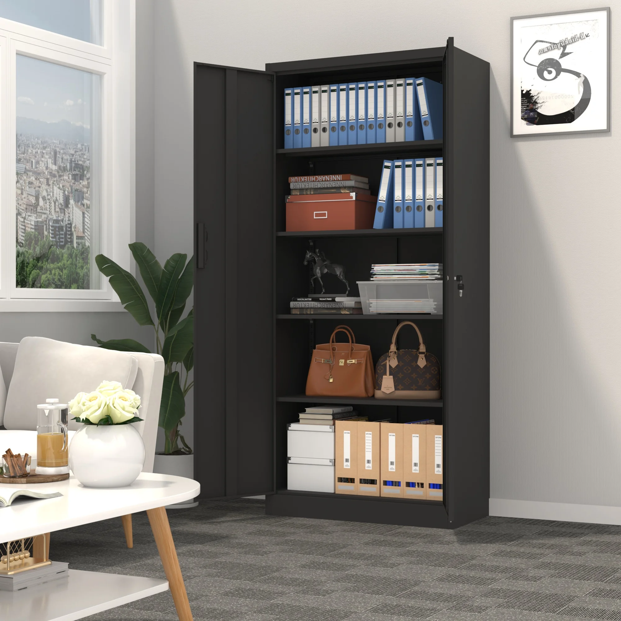 BCBYou Metal Garage Storage with 2 Doors and 4 Adjustable Shelves,71