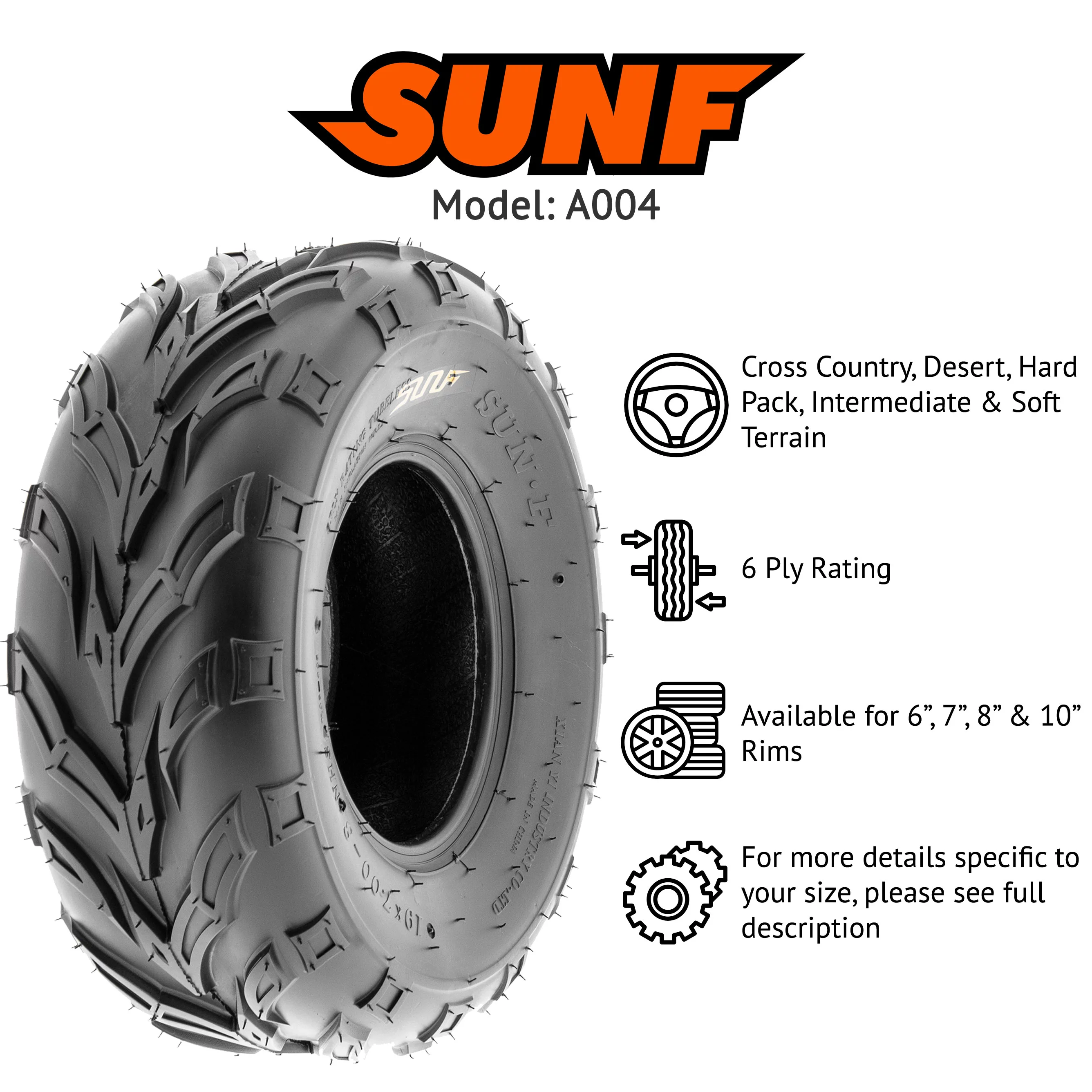 SunF All Trail ATV UTV Tires 16x7-8 6 PR A004 (Single)