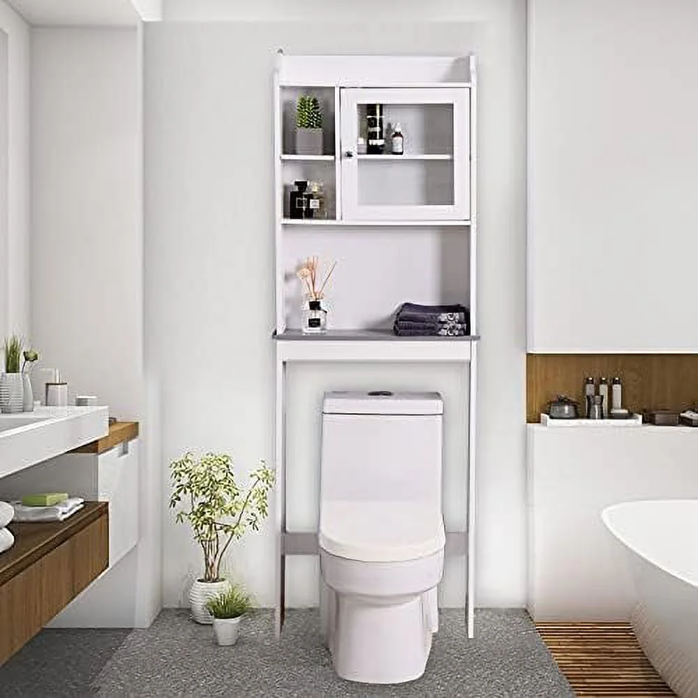 JYHOME Over-The-Toilet  Cabinet  Bathroom Space Saver W/ Rack Cabinet with  Drawer and 2   Floor Stand Bathroom Organizer Home Bathroom   65''H