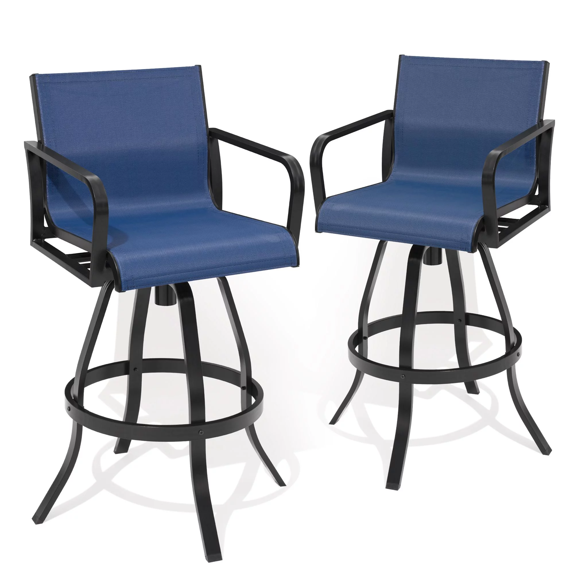 Pellebant Set of 2 Outdoor Swivel Bar Stools Patio Aluminum Bar Chairs in Navy Blue