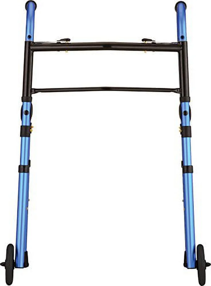 NOVA Medical Products Travel Folding Walker with wheels, Glide Skis and Mobility Bag, Blue, 7 Pound