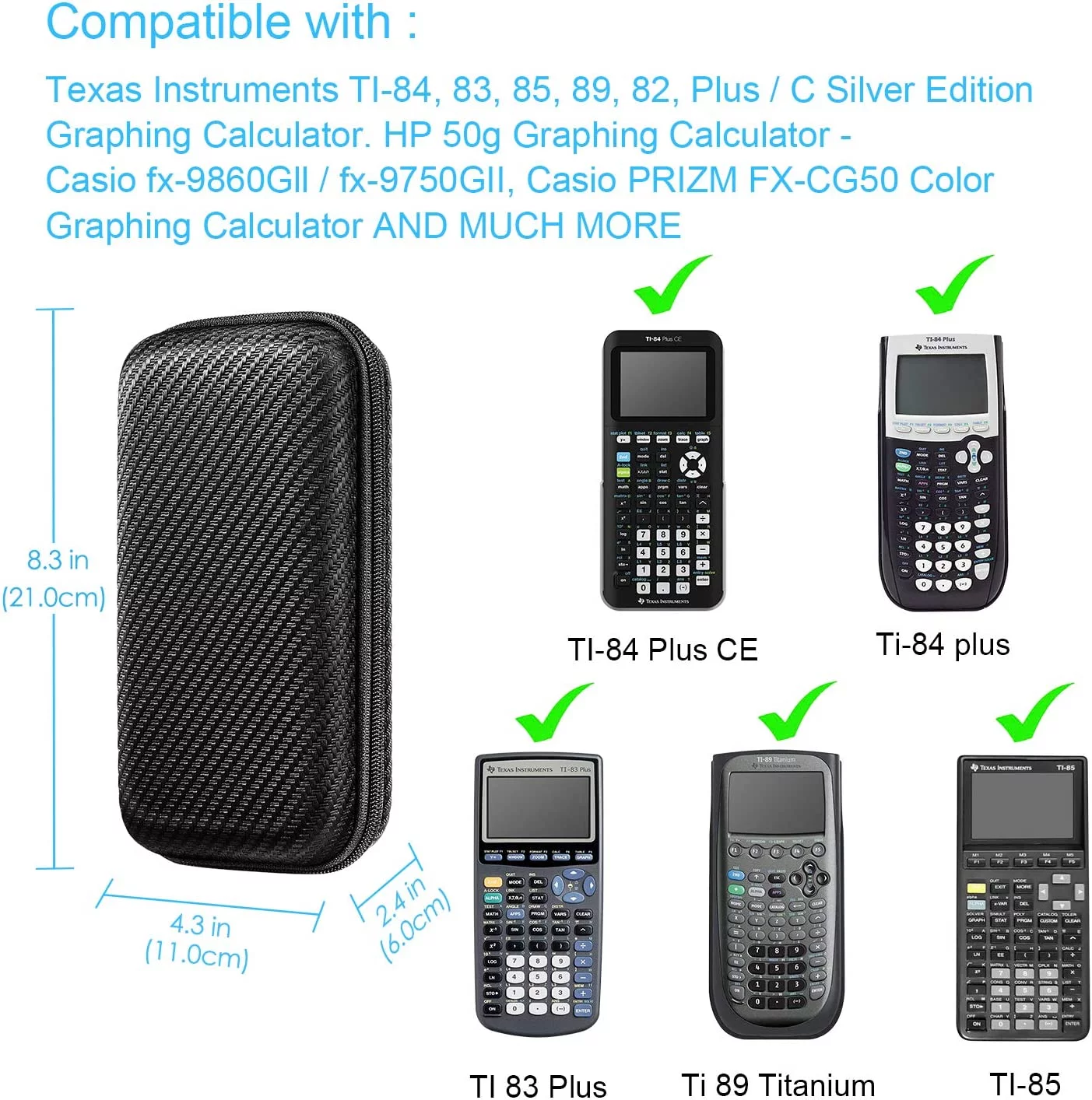 Graphing Calculator Carrying Case for TI-84 Plus CE, Hard EVA Shockproof Protective Box for TI-84 Plus/TI-83