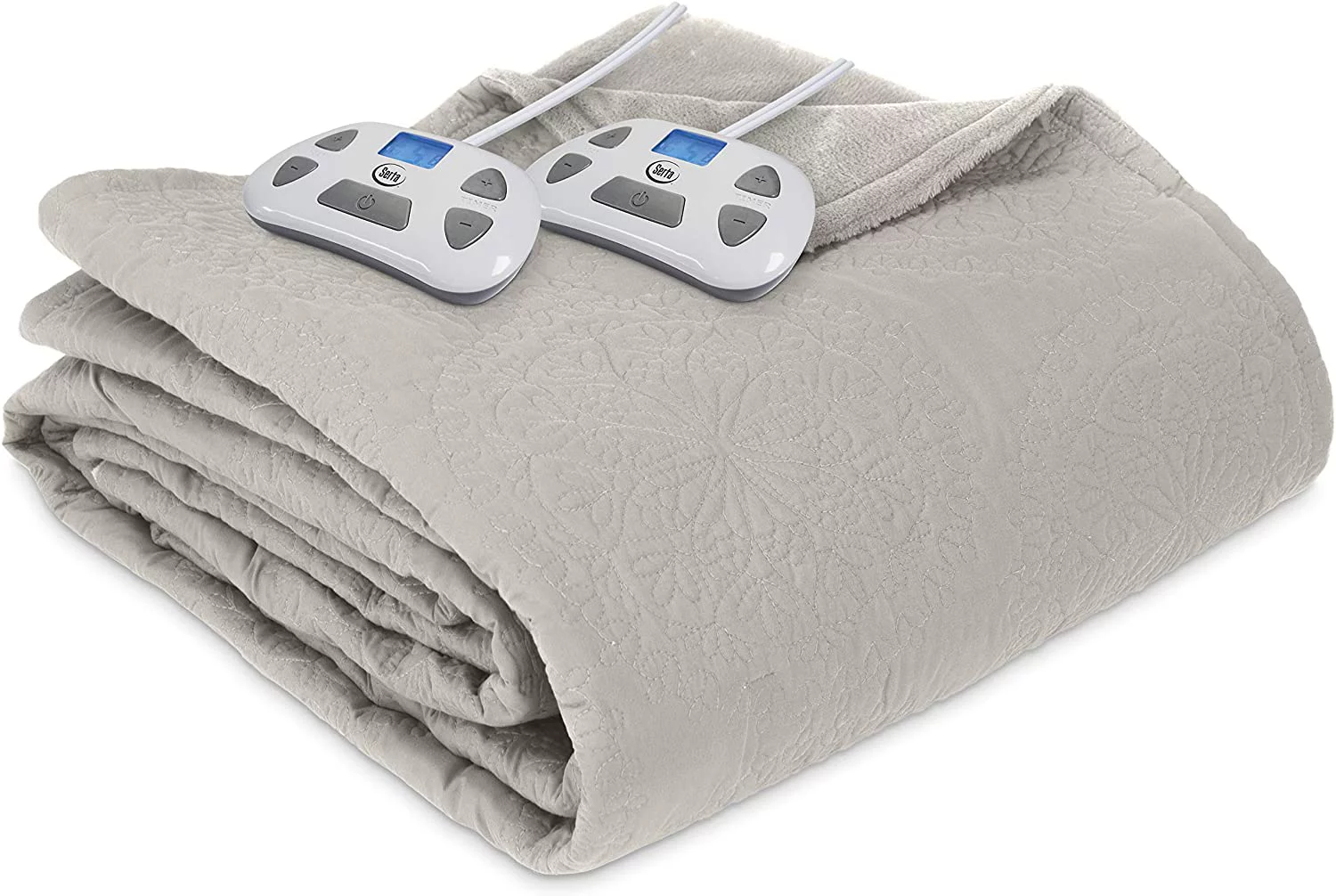 Serta Quilted Medallion Electric Heated Warming Blanket Queen Taupe