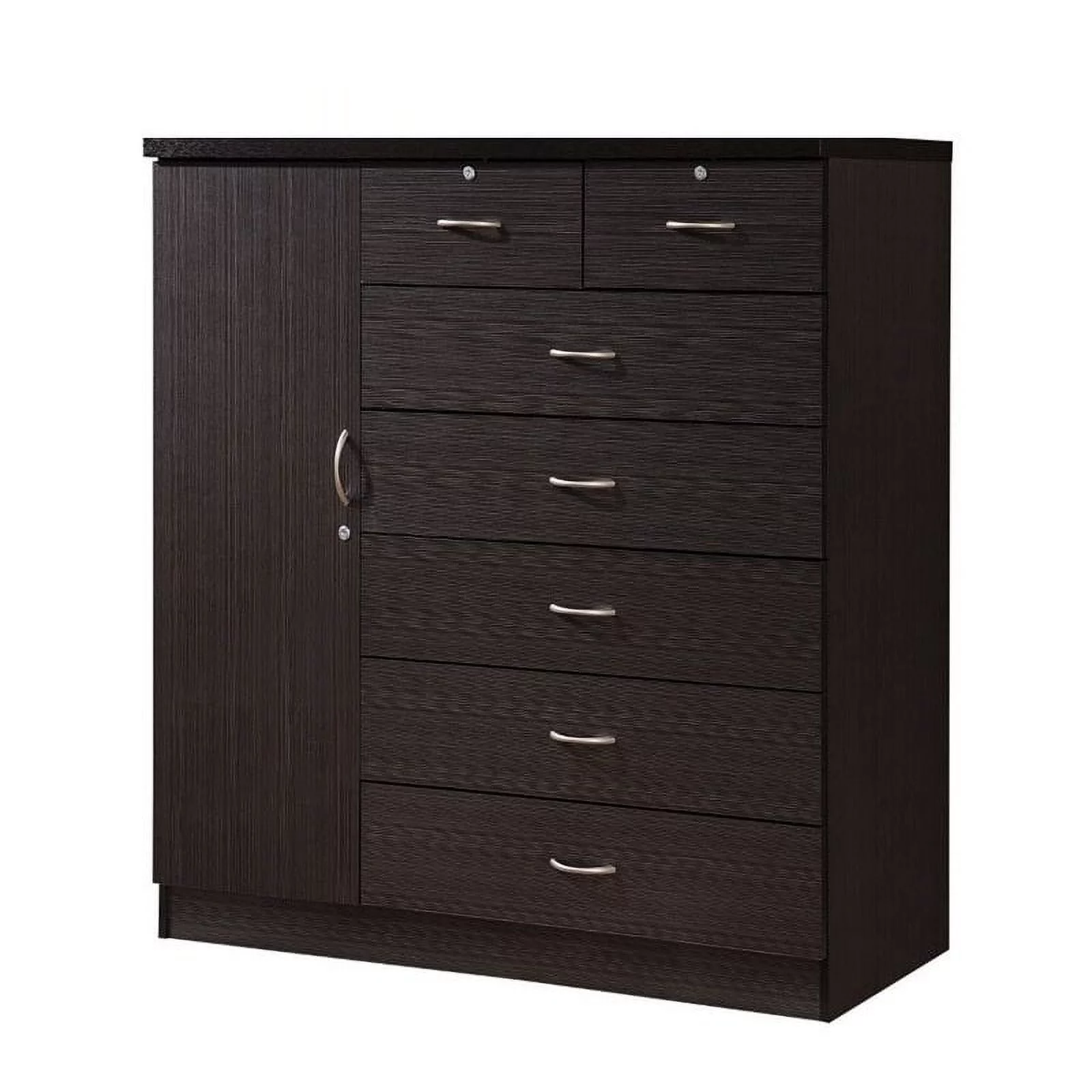 Pemberly Row Hodedah 2 Piece 7 Drawer Wood Chest Set with Locks in Chocolate